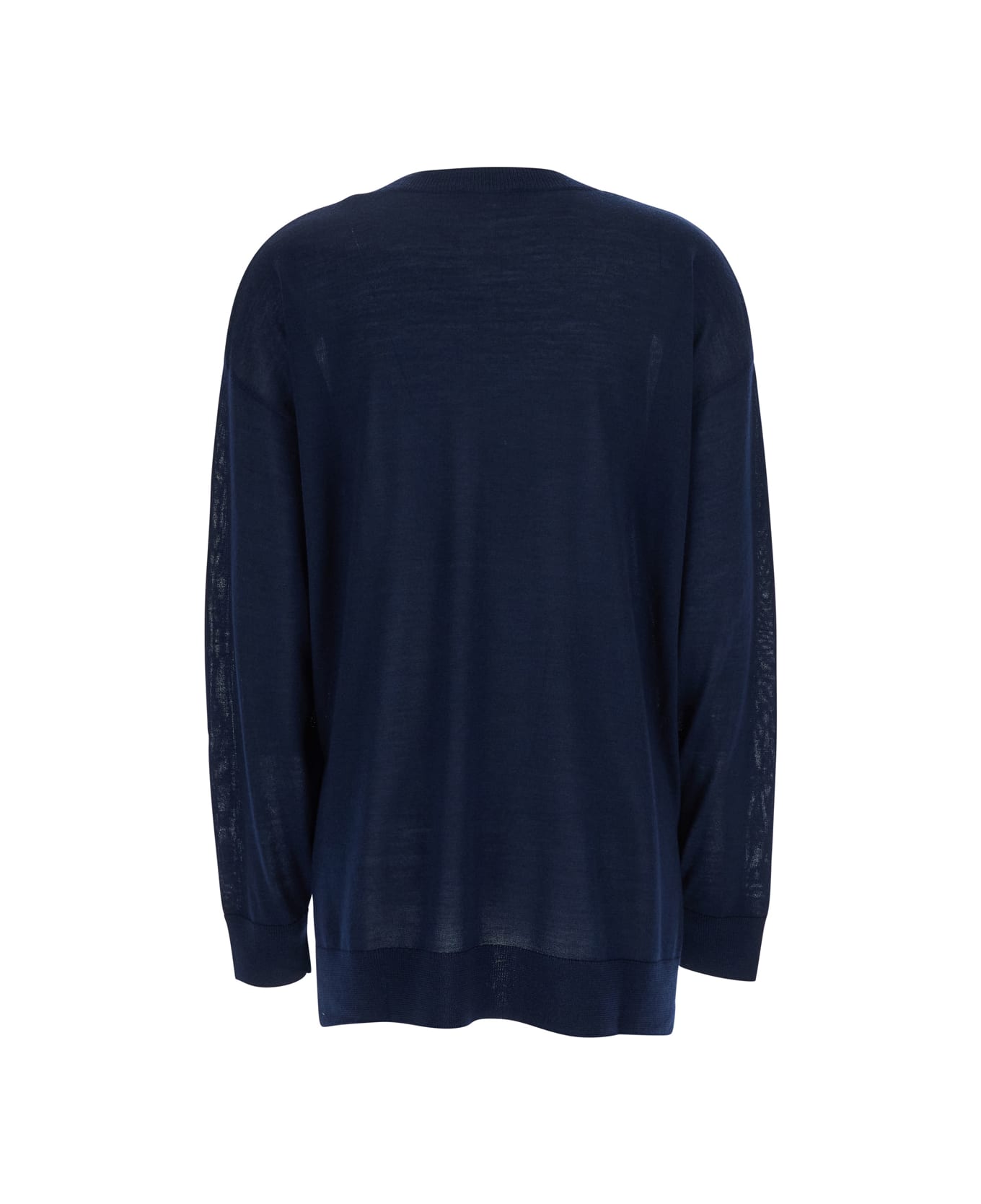 Parosh Blue Long-sleeved Crewneck Sweater In Wool And Silk Blend Woman - Blu