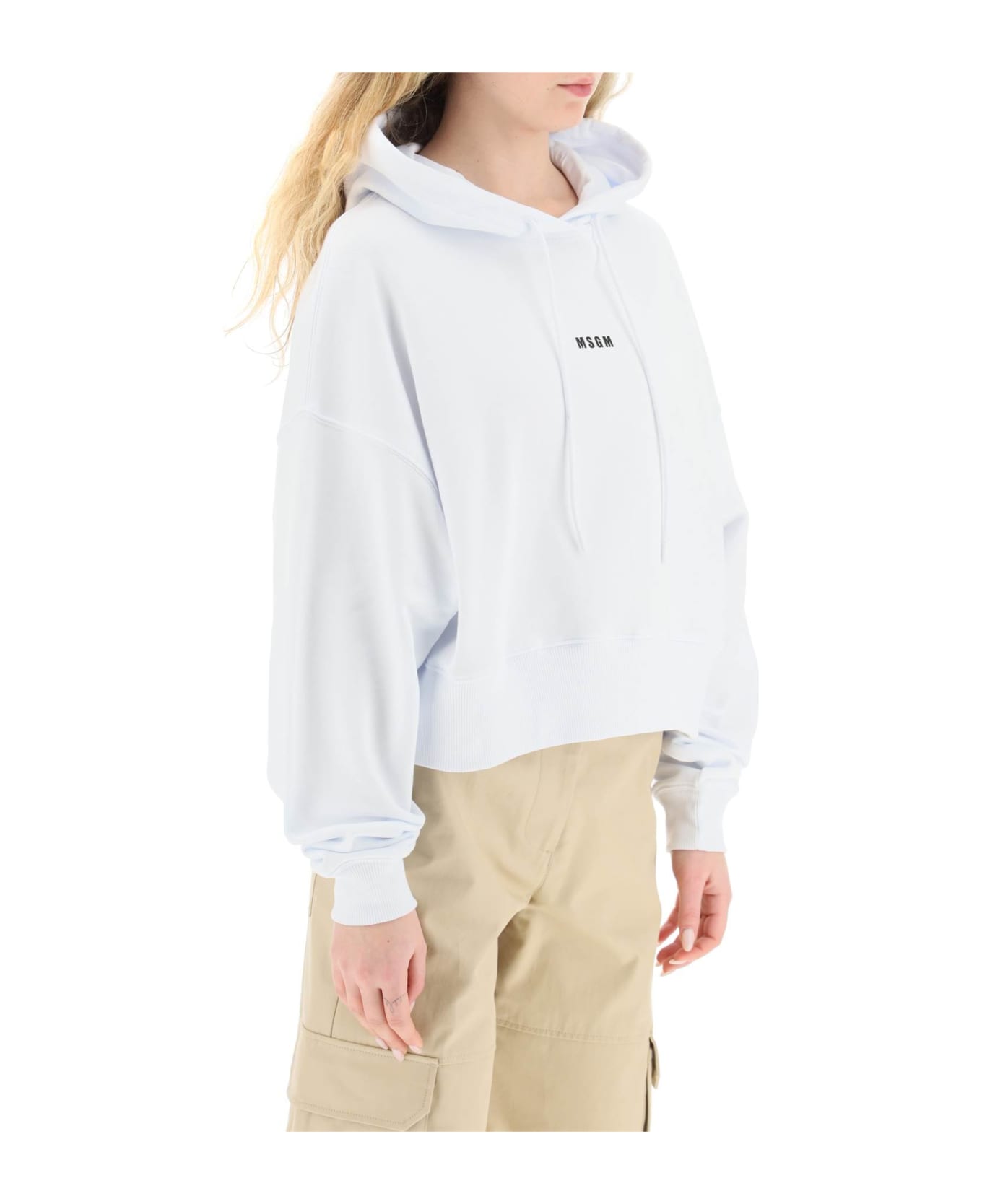 MSGM Small Logo Cropped Sweatshirt - OPTICAL WHITE (White)