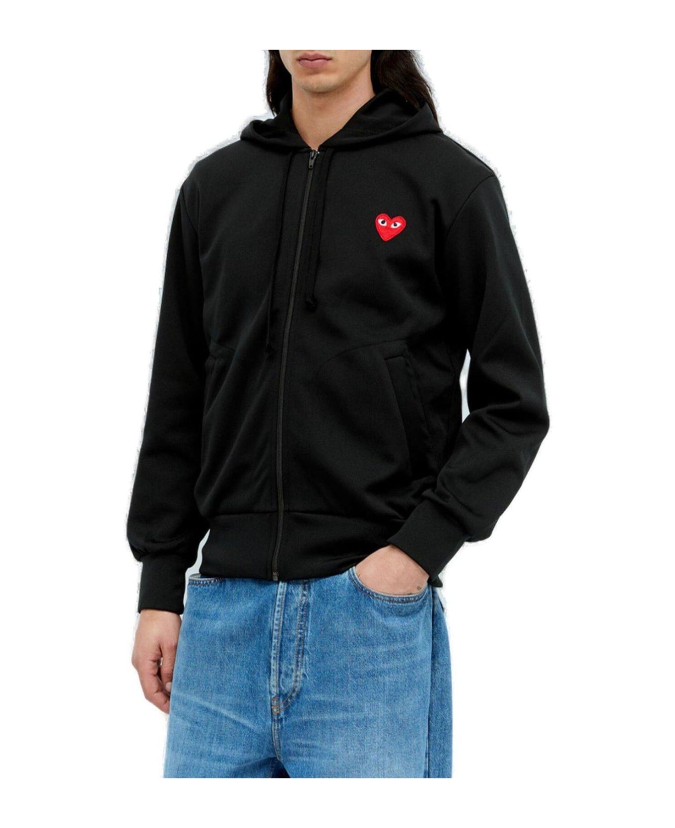 Comme des Garçons Play Heart Logo Patch Zip-up Hoodie - Black