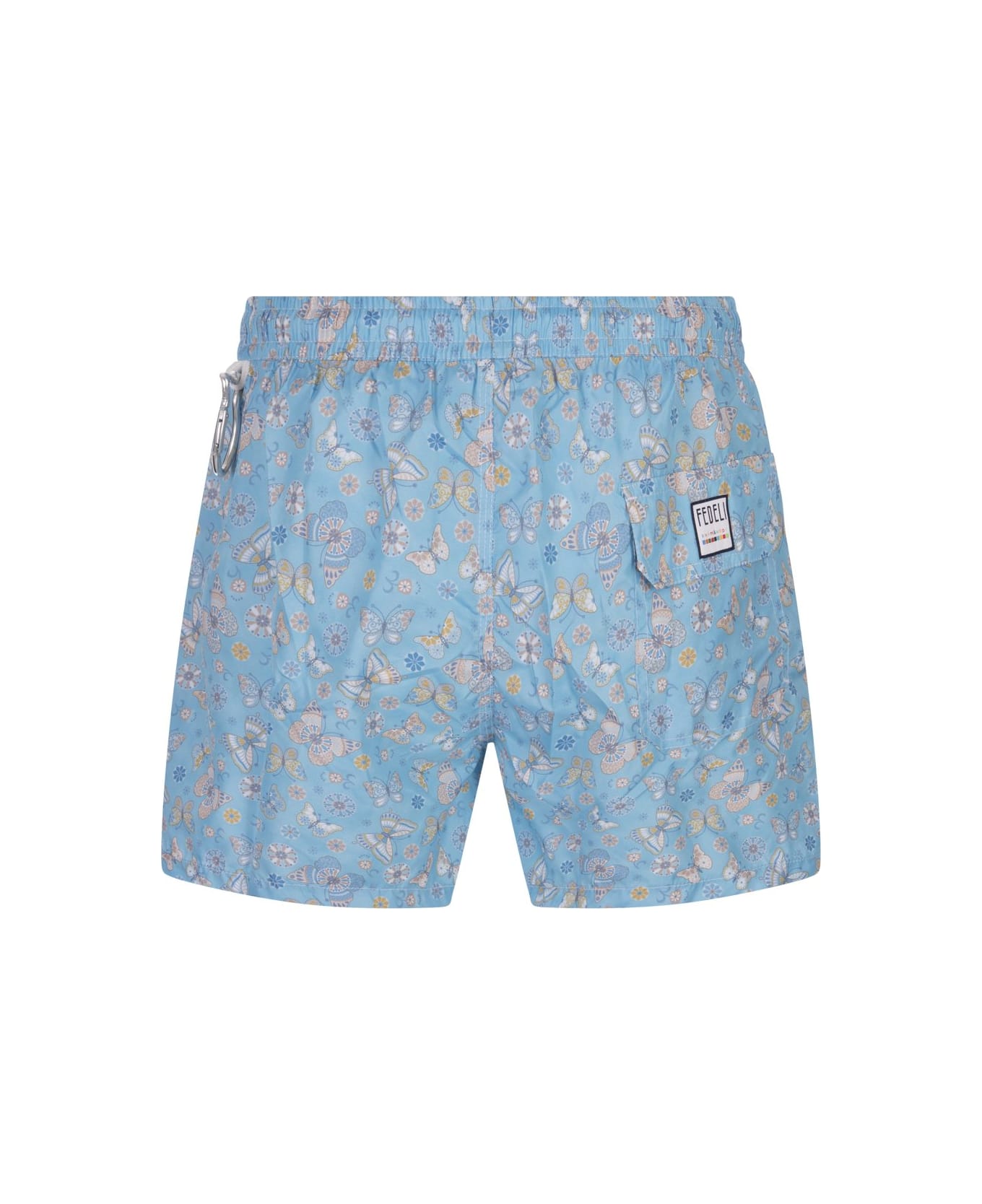 Fedeli Sky Blue Swim Shorts With Butterfly Print - Blue