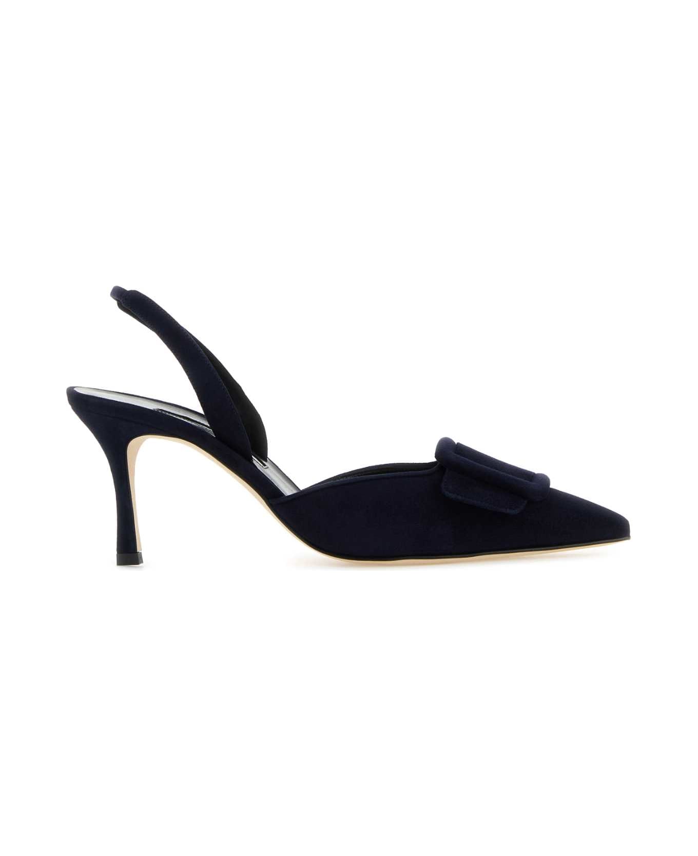 Manolo Blahnik Navy Blue Suede Maysli Pumps - NAVY