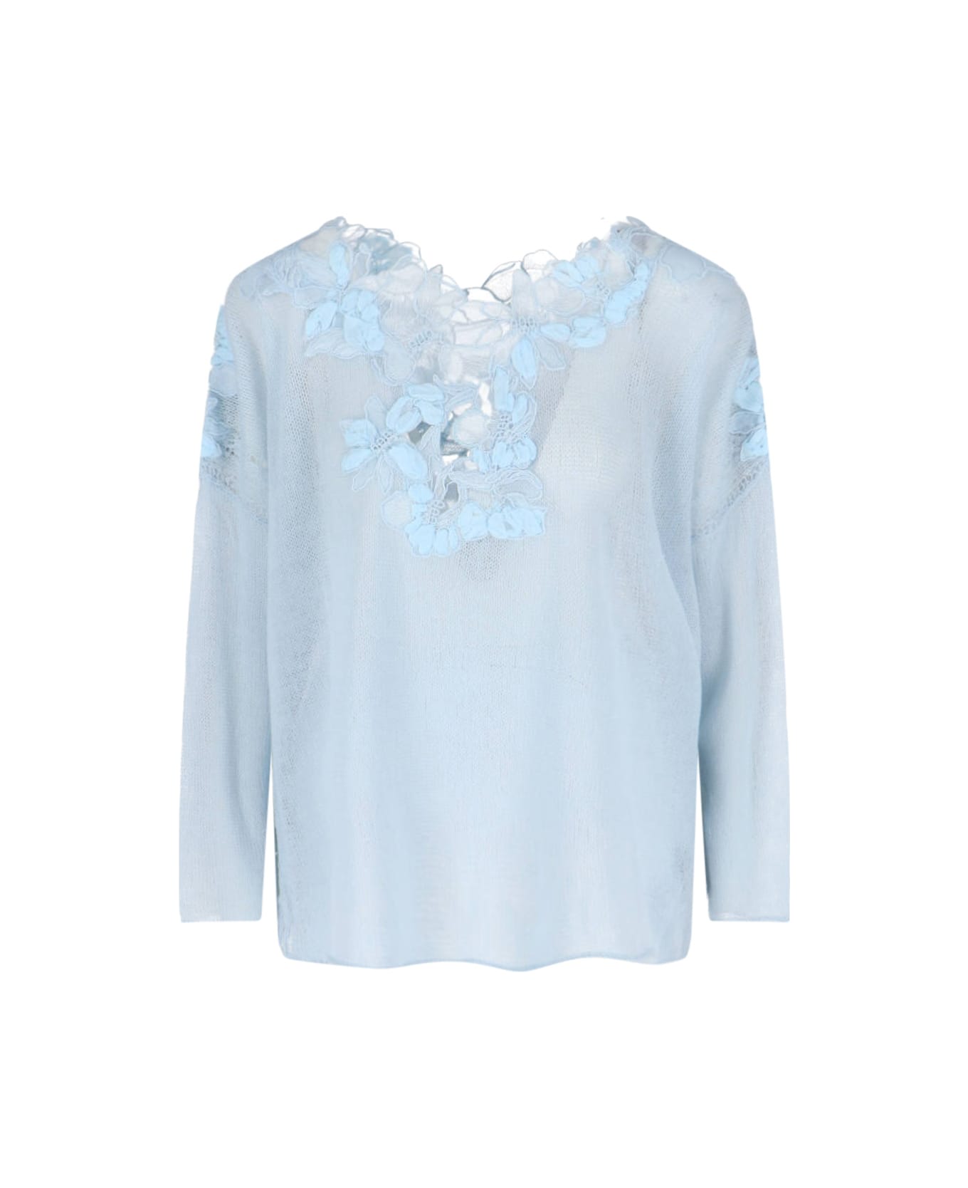 Ermanno Scervino Top With Floral Appliqués - Light Blue
