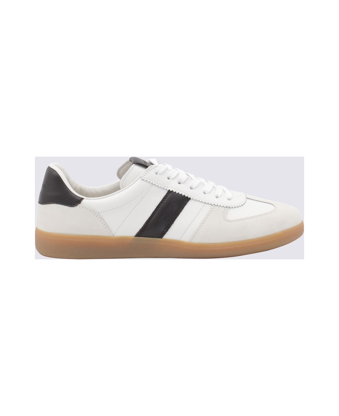 Tom Ford White And Black Leather Sneakers - OPTICAL WHITE/WHITE + AMBER