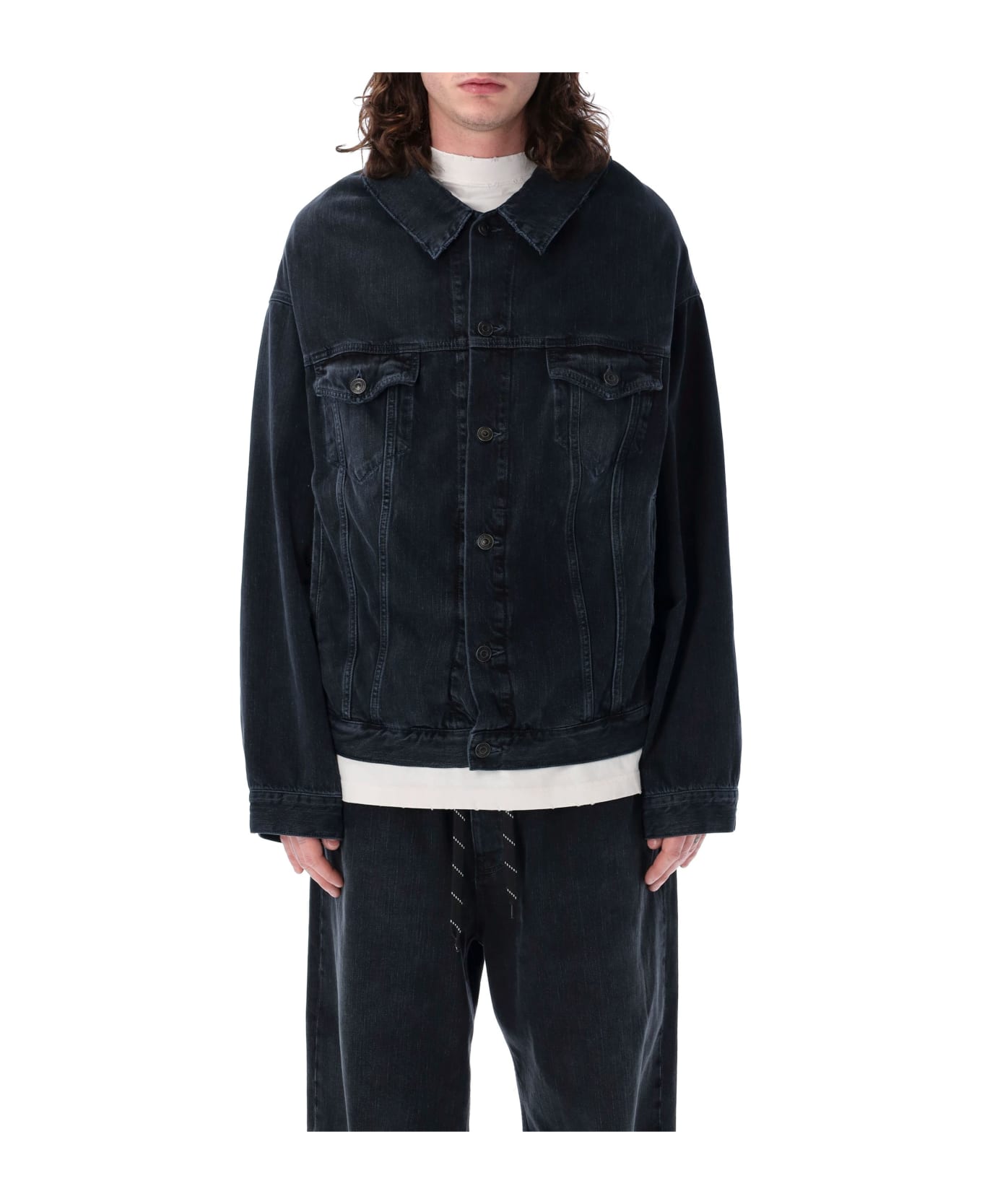 Balenciaga Off-shoulder Denim Jacket - Black