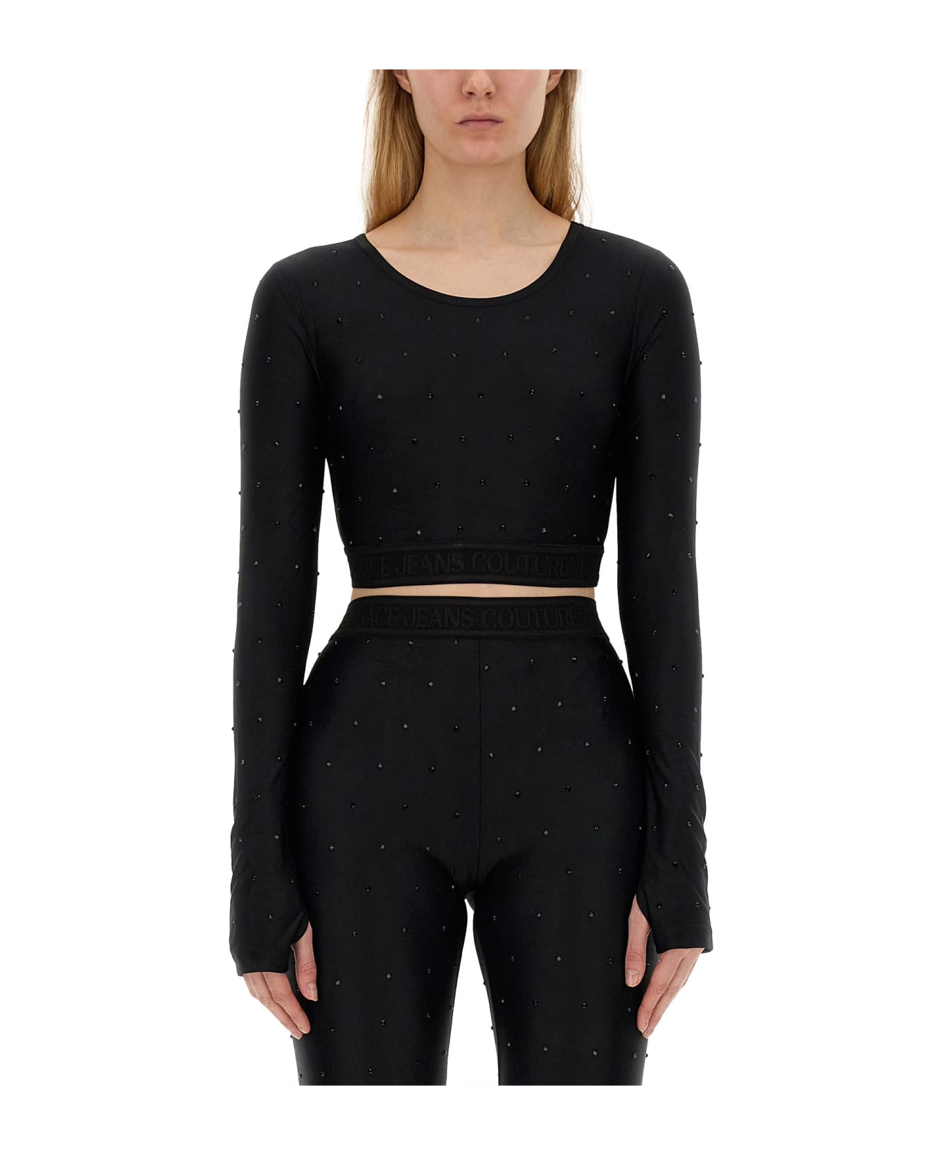 Versace Jeans Couture Long-sleeved Cropped Top - NERO