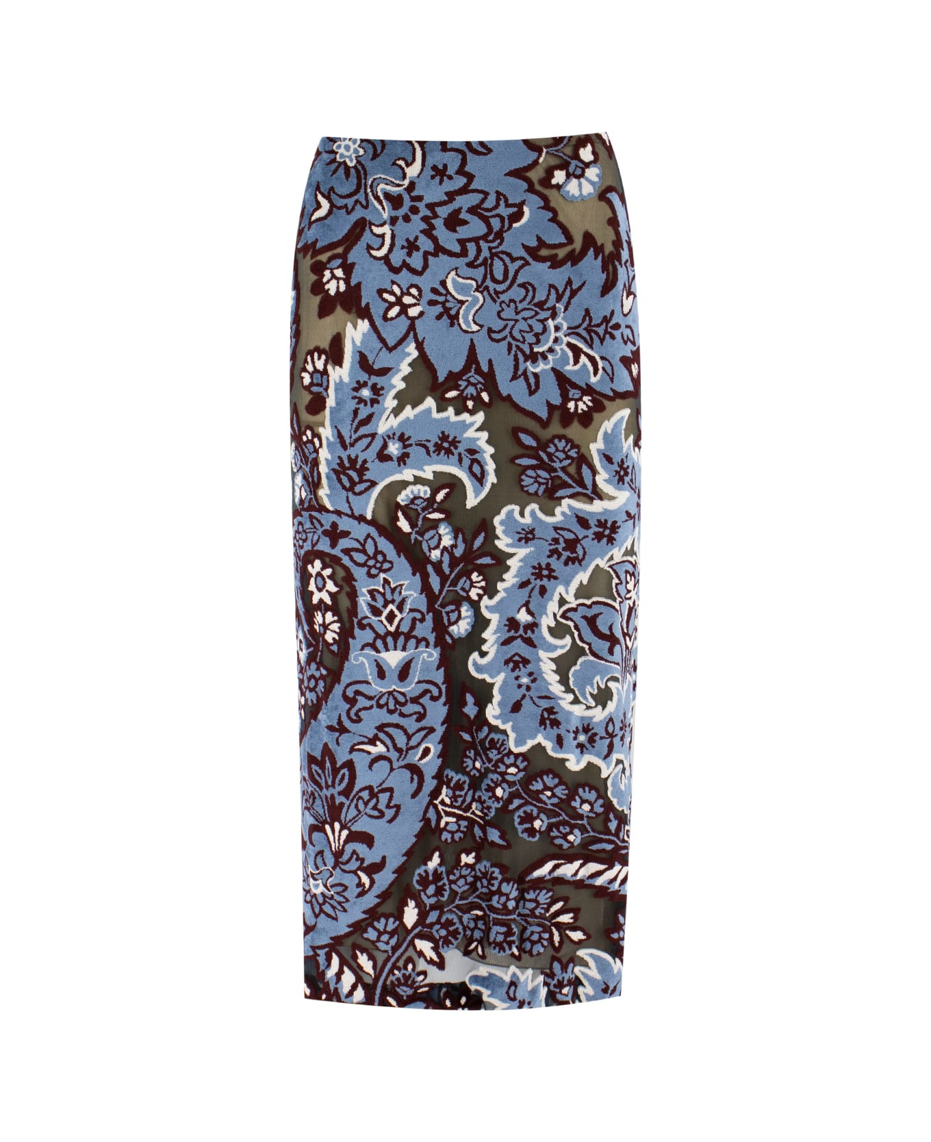 Etro Light Blue Velvet Jacquard Tulle Skirt - MULTICOLOR ON PALE BLUE BASE