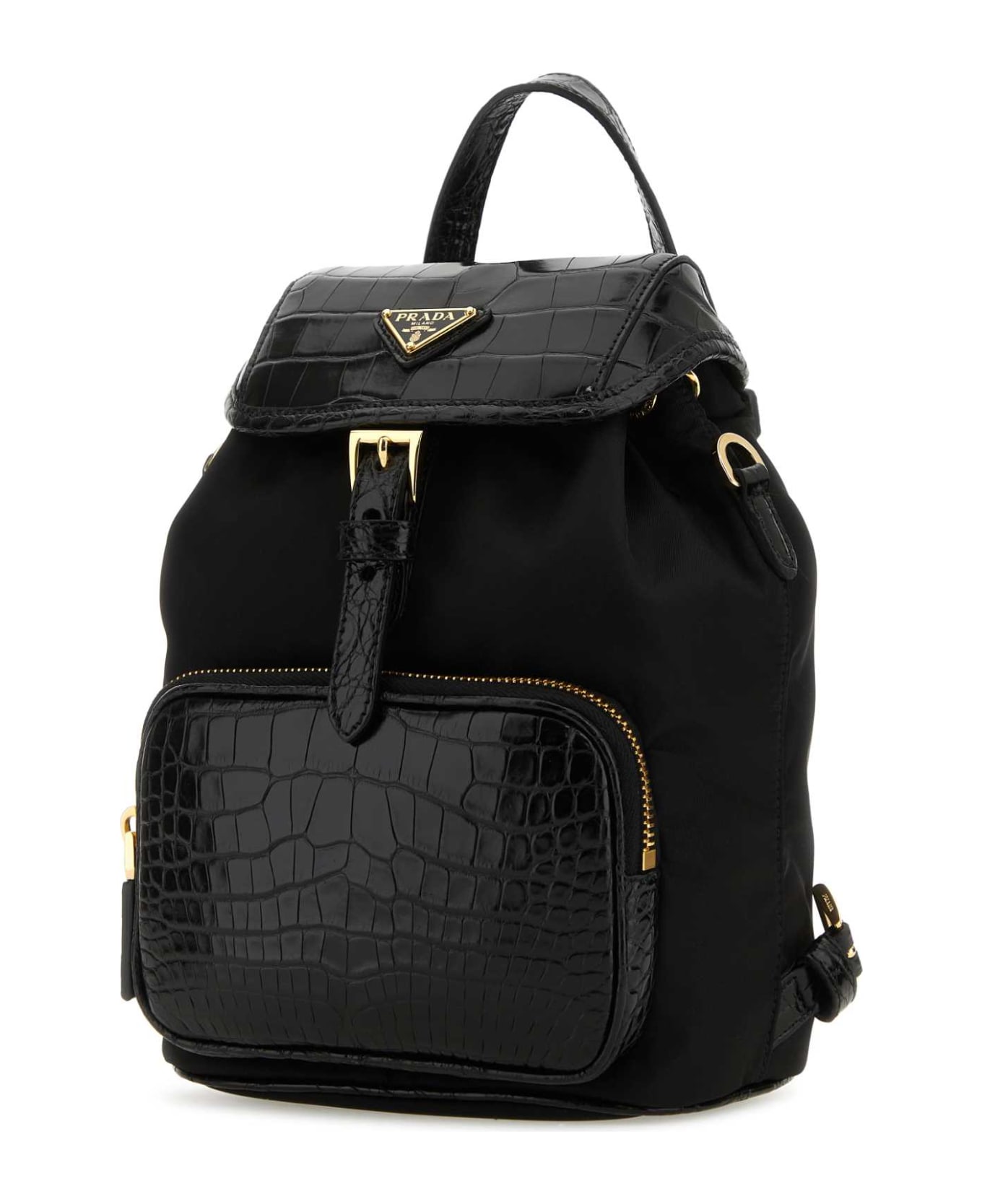 Prada Black Re-nylon And Leather Backpack - NERO