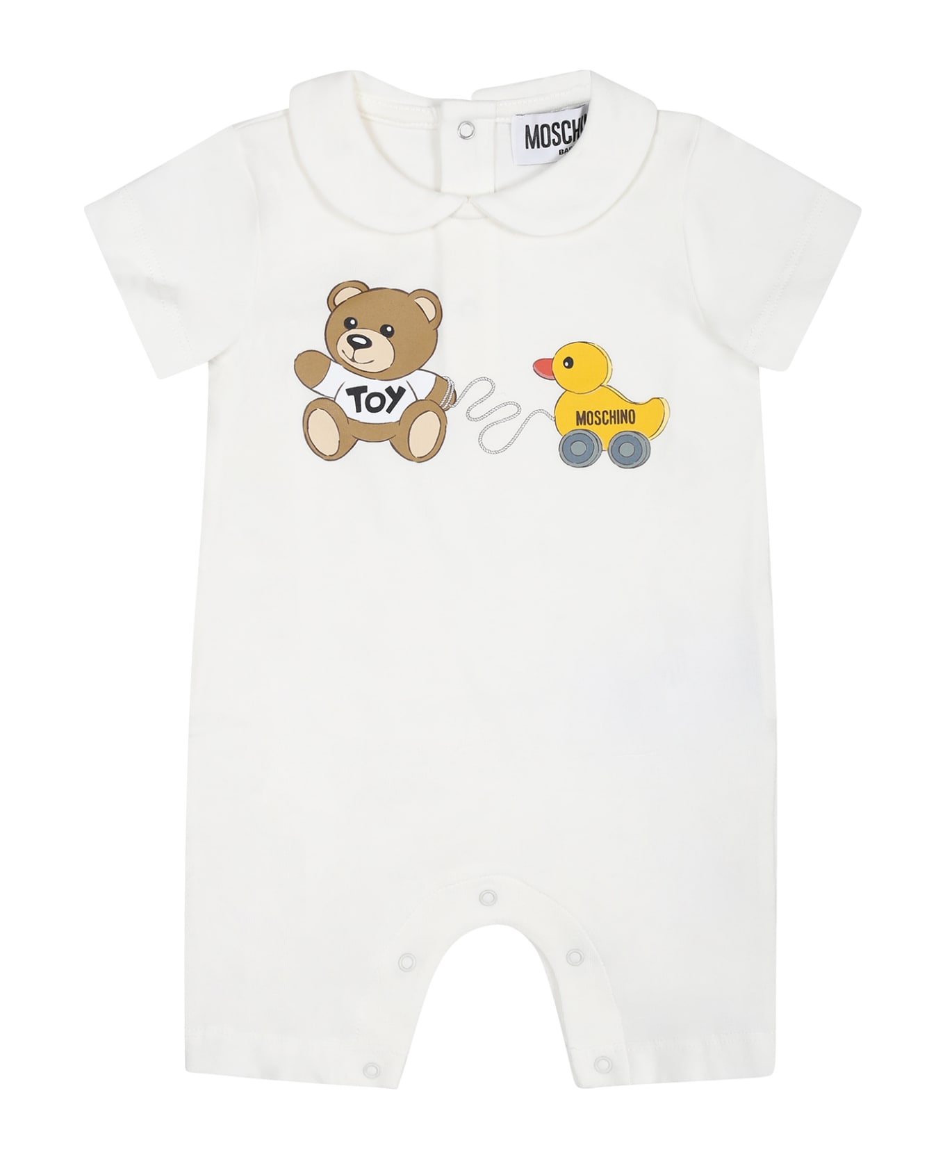 Moschino Ivory Bodysuit For Babies With Teddy Bear And Duck - Ivory