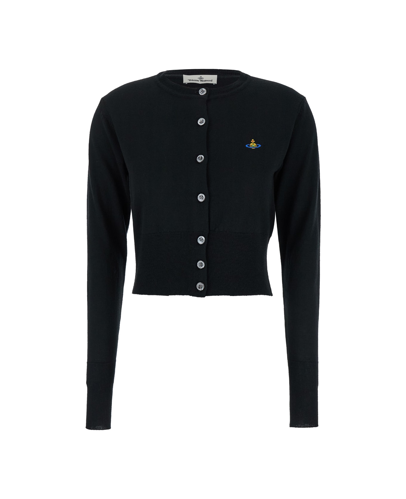 Vivienne Westwood 
bea
 Black Cropped Cardigan With Orb Embroidery In Wool Woman - Black