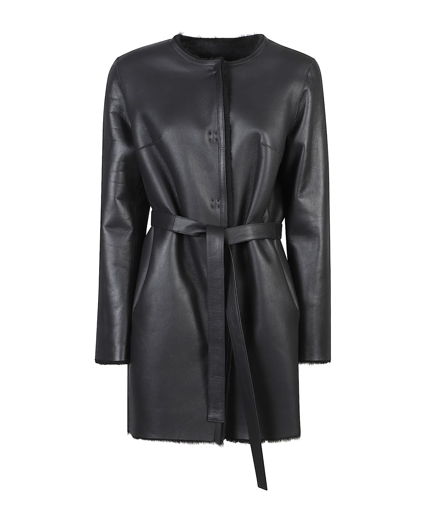 Desa 1972 Reversible Round Neck Shearling Caban - Black Cab