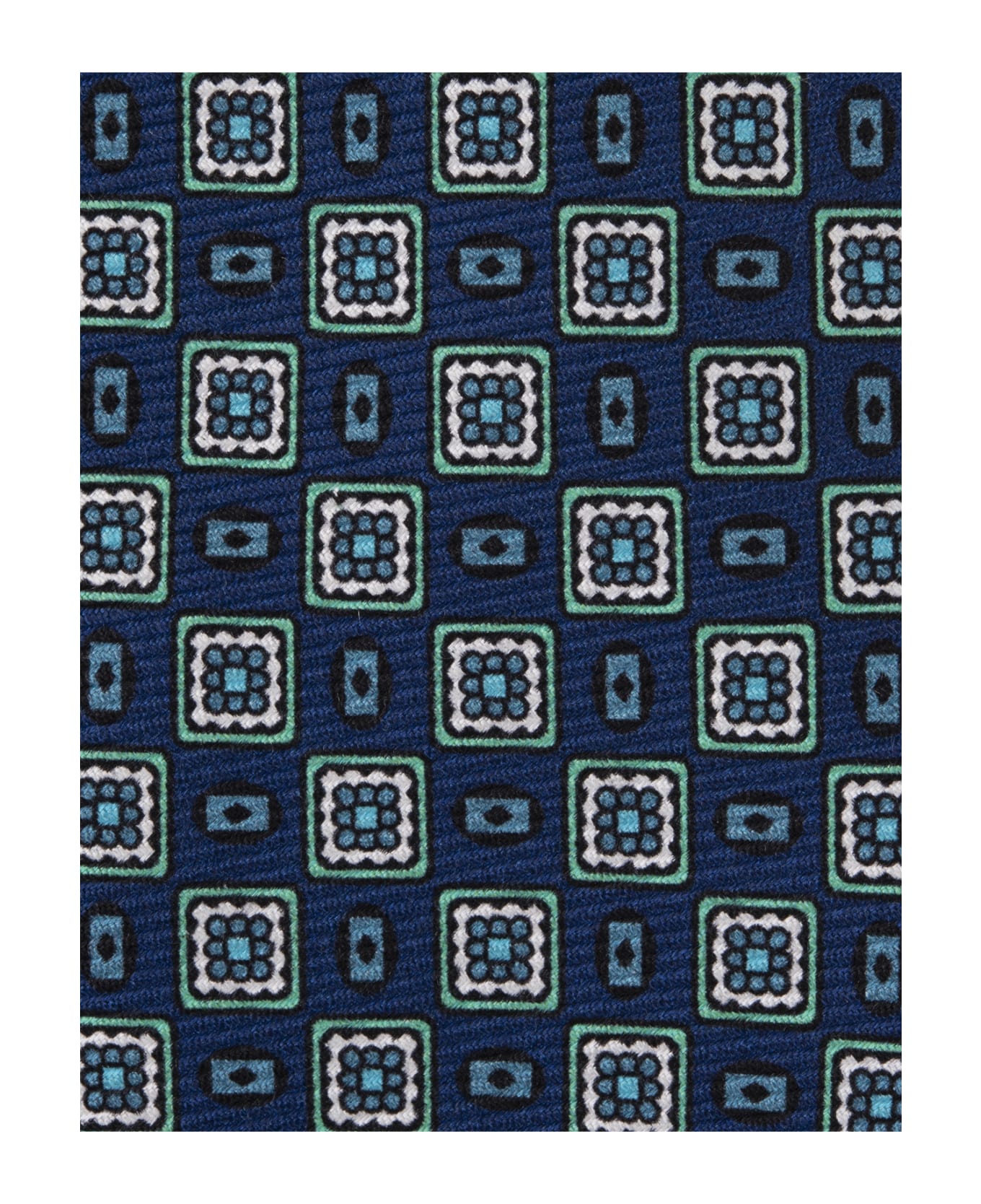 Kiton Blue And Green Tie With Geometric Micro Pattern - Blue
