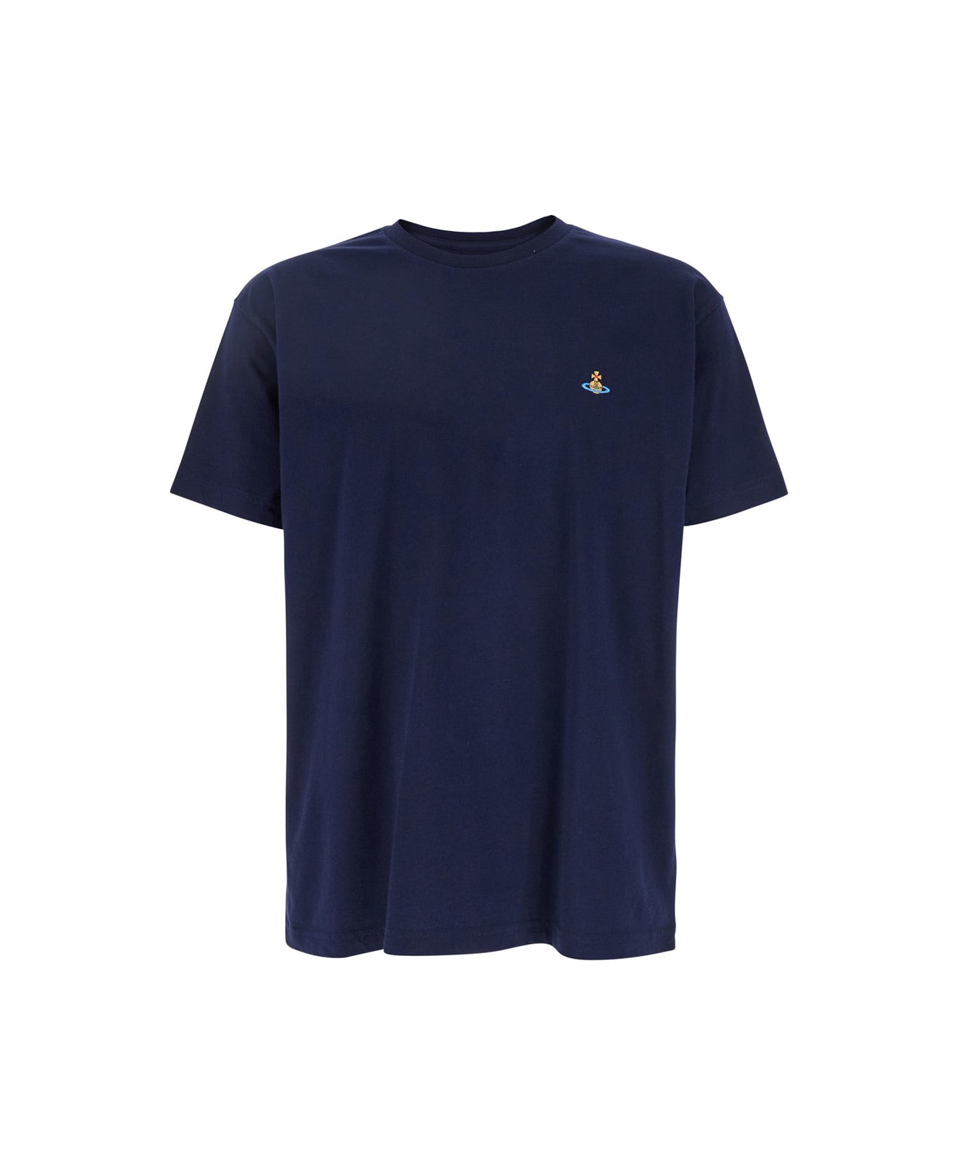 Vivienne Westwood Blue Crewneck T-shirt With Orb Logo Detail On The Front In Cotton Woman - Blu