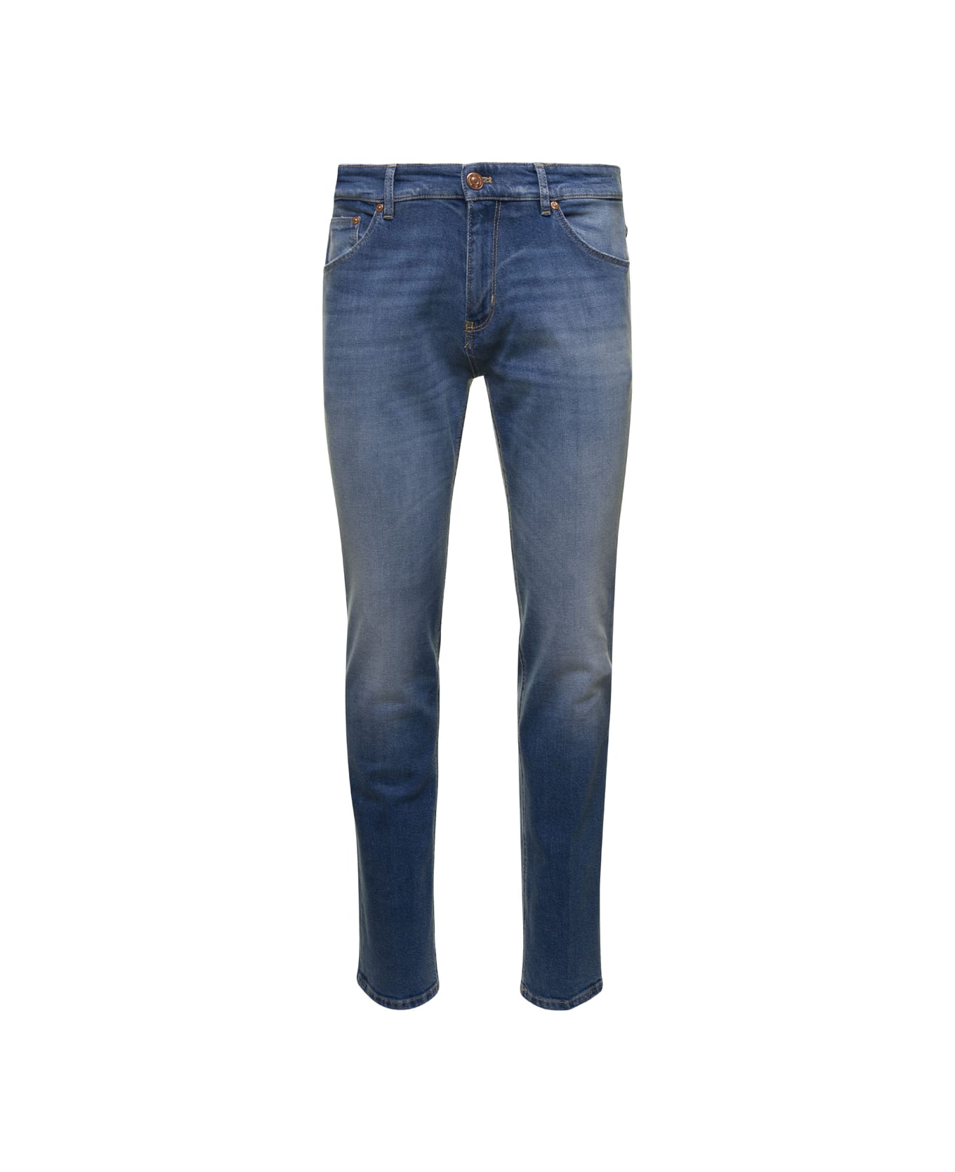 PT Torino Blue Medium Waist Slim Jeans In Cotton Blend Man - Blu デニム