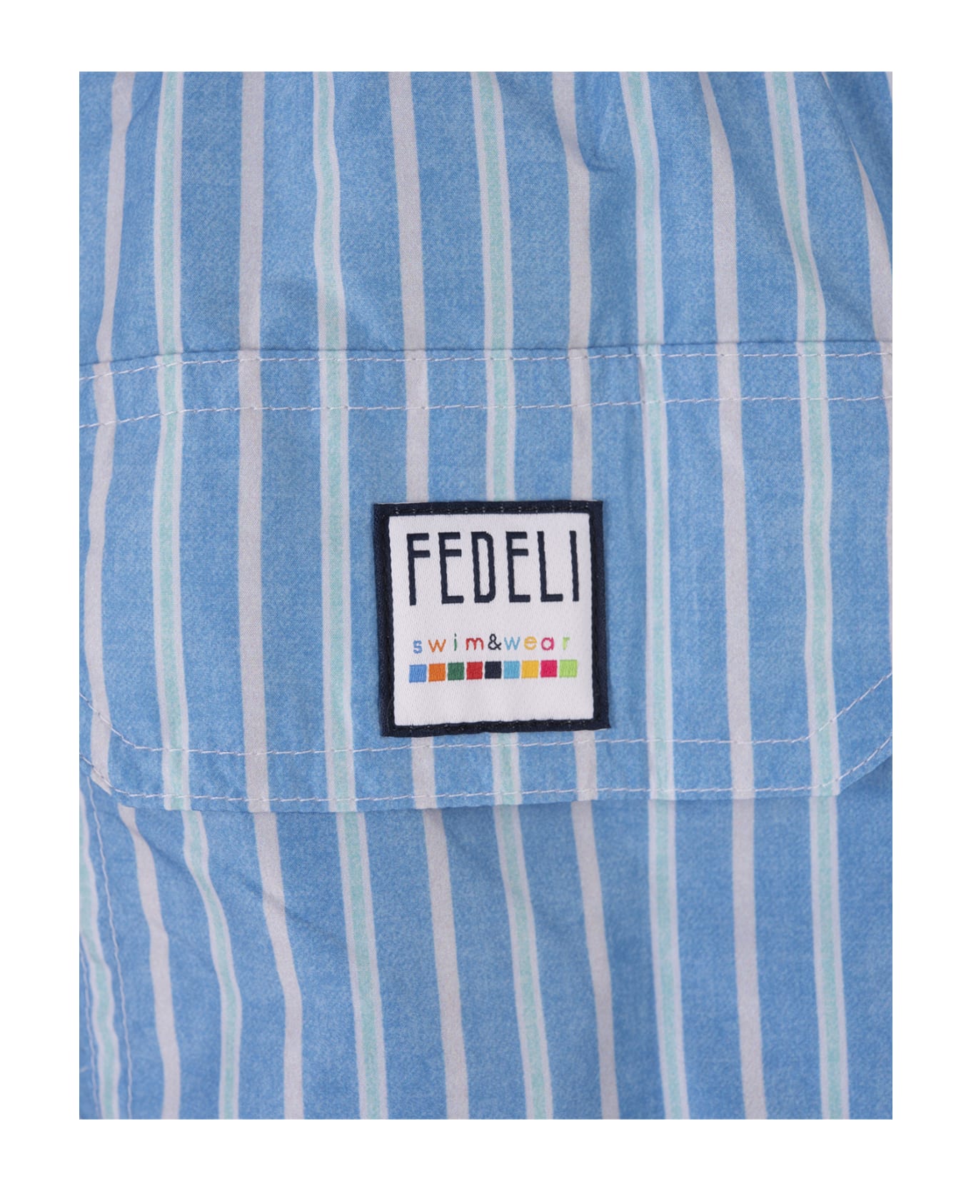 Fedeli Sky Blue Striped Swim Shorts - Blue