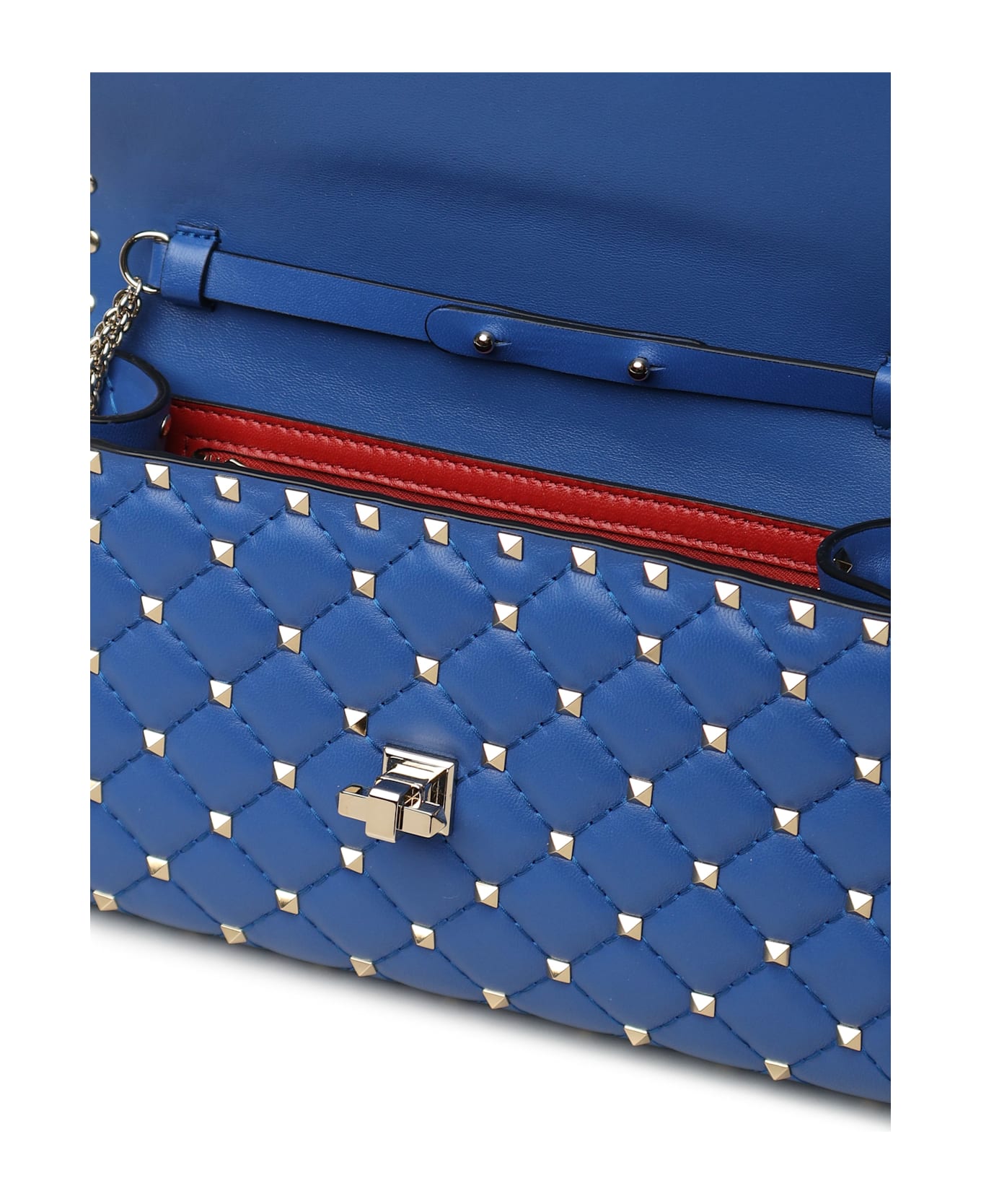 Valentino Garavani Rockstud Spike Chain Clutch In Matelassé Nappa Leather - Blue