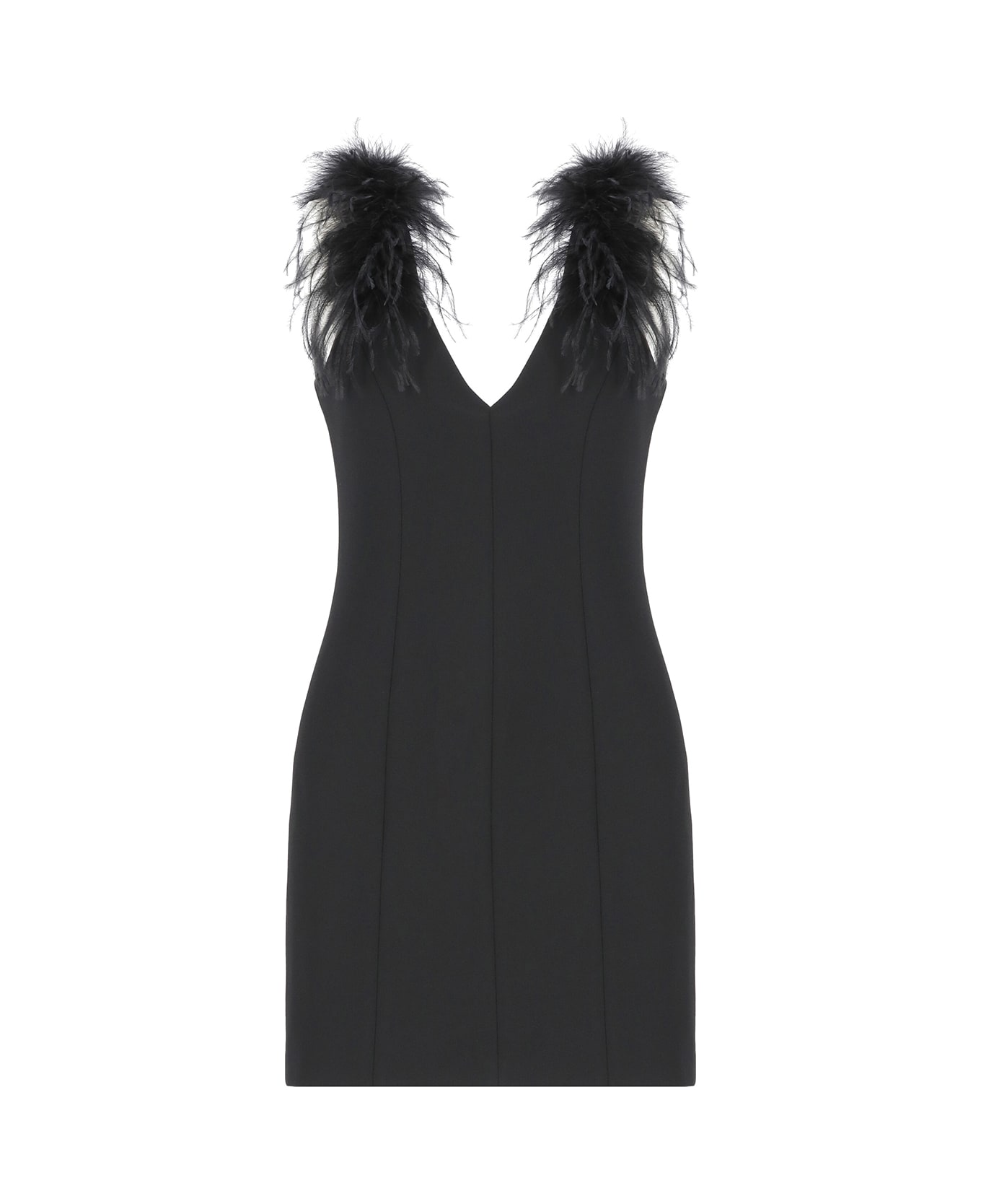 Pinko Sheath Dress With Feathers - black