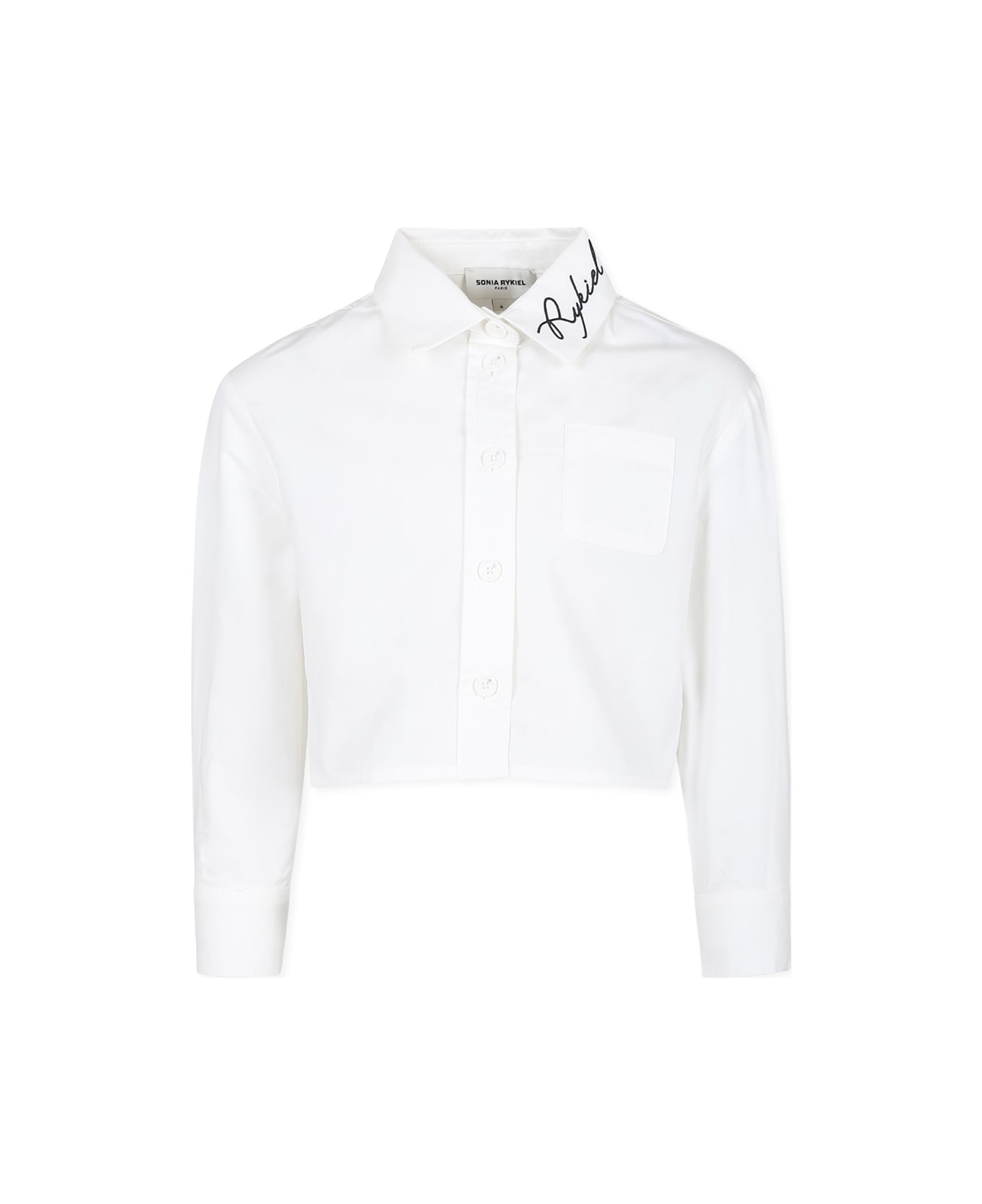 Rykiel Enfant White Crop Shirt For Girl With Logo - White