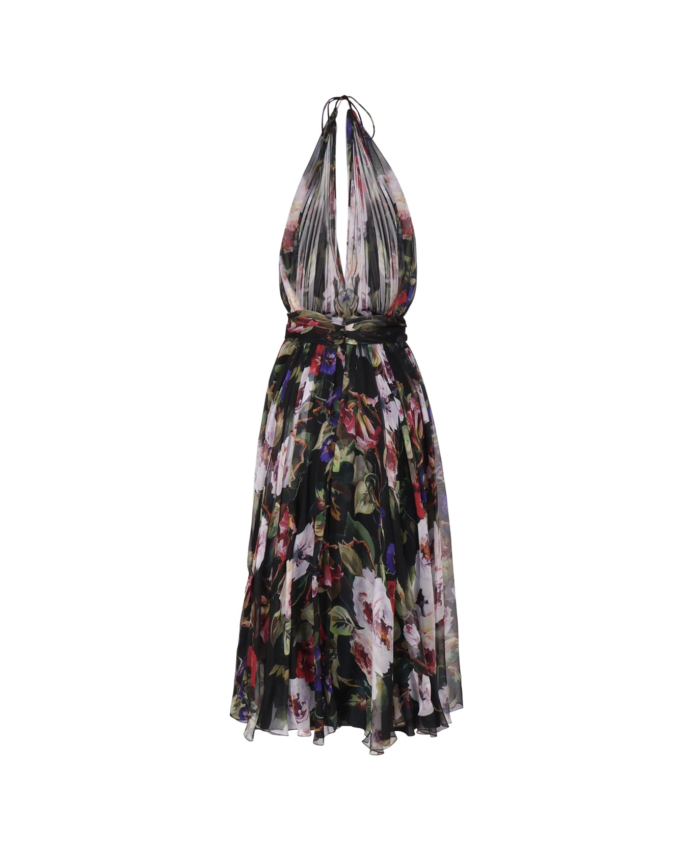 Dolce & Gabbana Rose Garden Print Silk Chiffon Longuette Dress - Multicolor