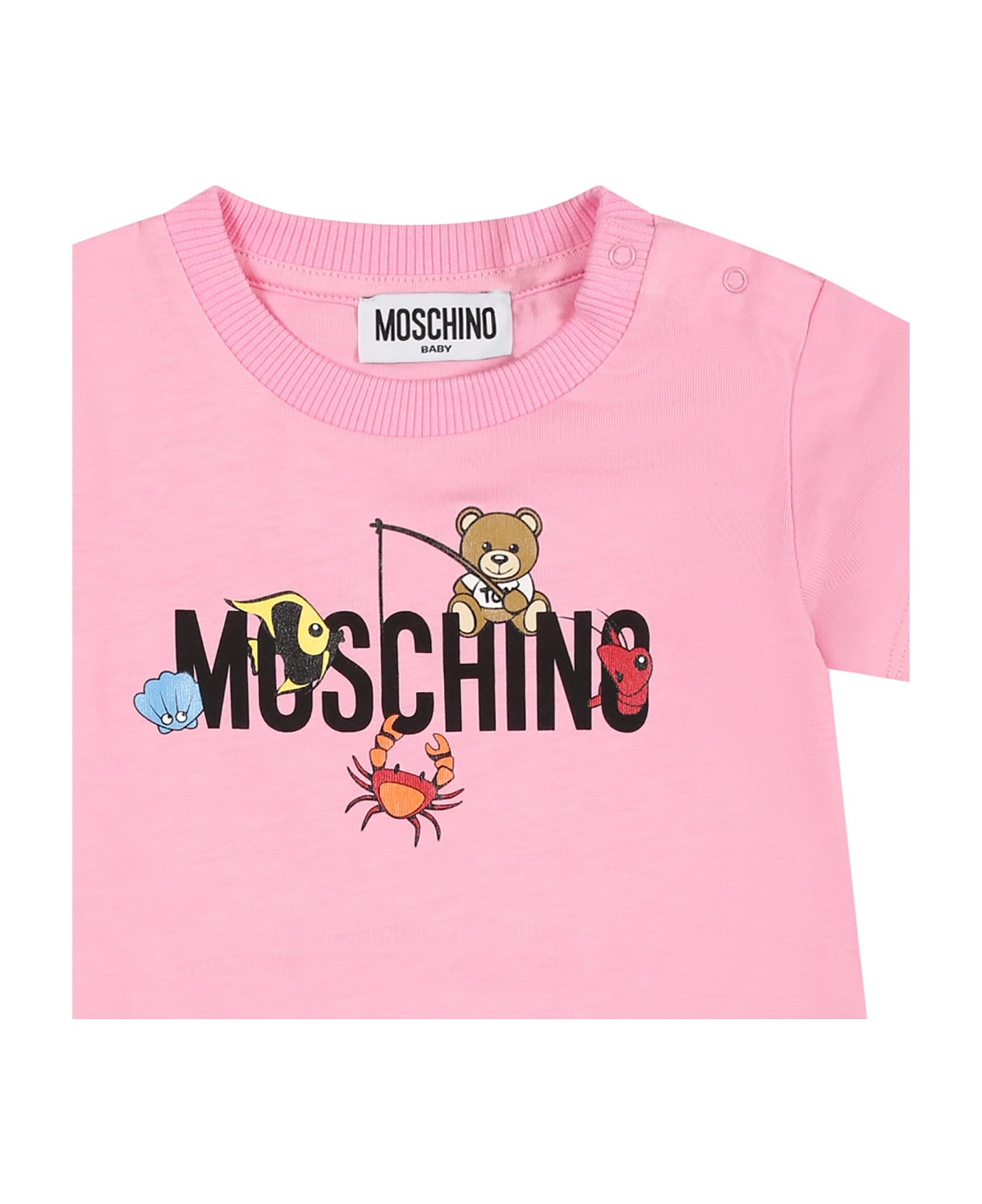 Moschino Pink Dress For Baby Girl With Logo And Animals - Pink