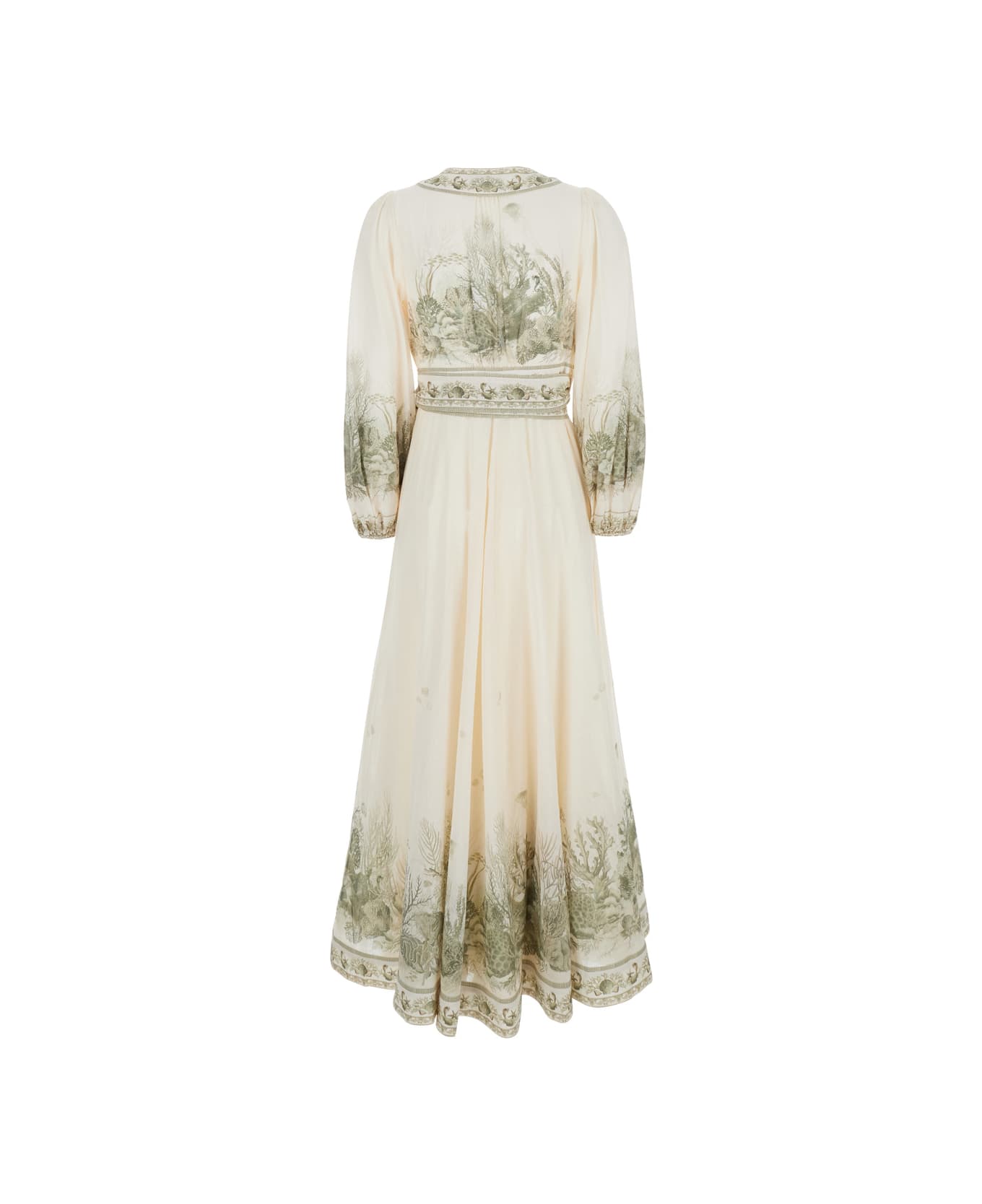 Zimmermann 'wanderlust' Multicolor Long Dress With V-neck And All-over Floral Print In Cotton Woman - Multicolor