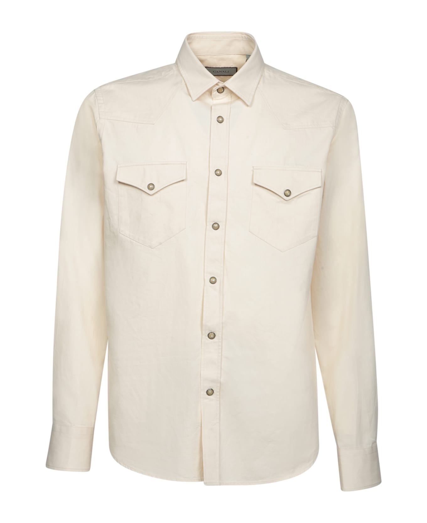 Canali Cream Denim Texan Shirt - White