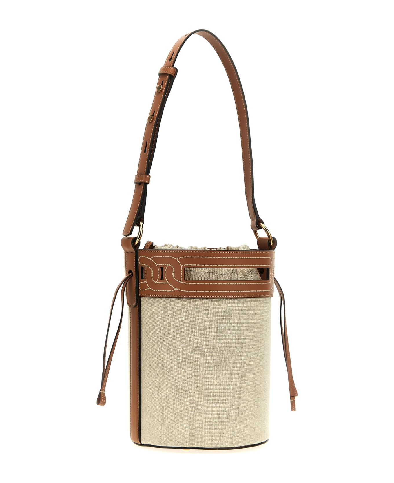Tod's Leather Canvas Bucket Bag - Brown
