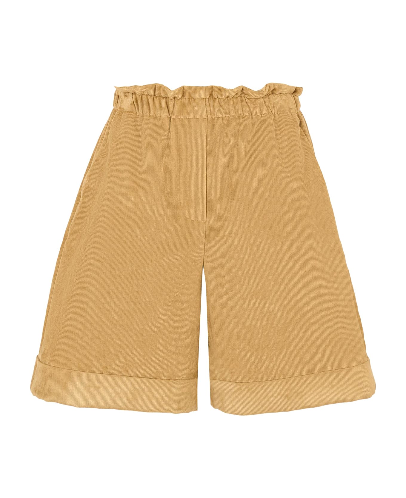 Moncler Beige Shorts For Girl With Logo - Beige