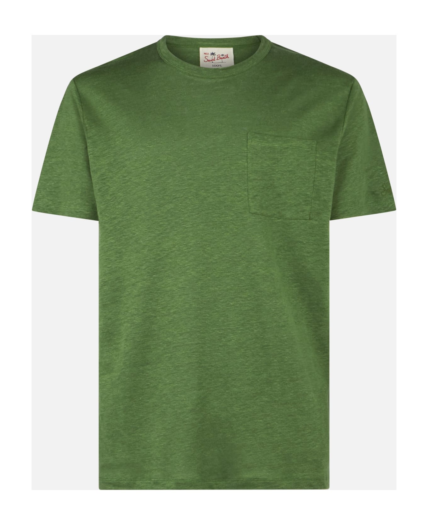 MC2 Saint Barth Man Linen Jersey T-shirt - GREEN