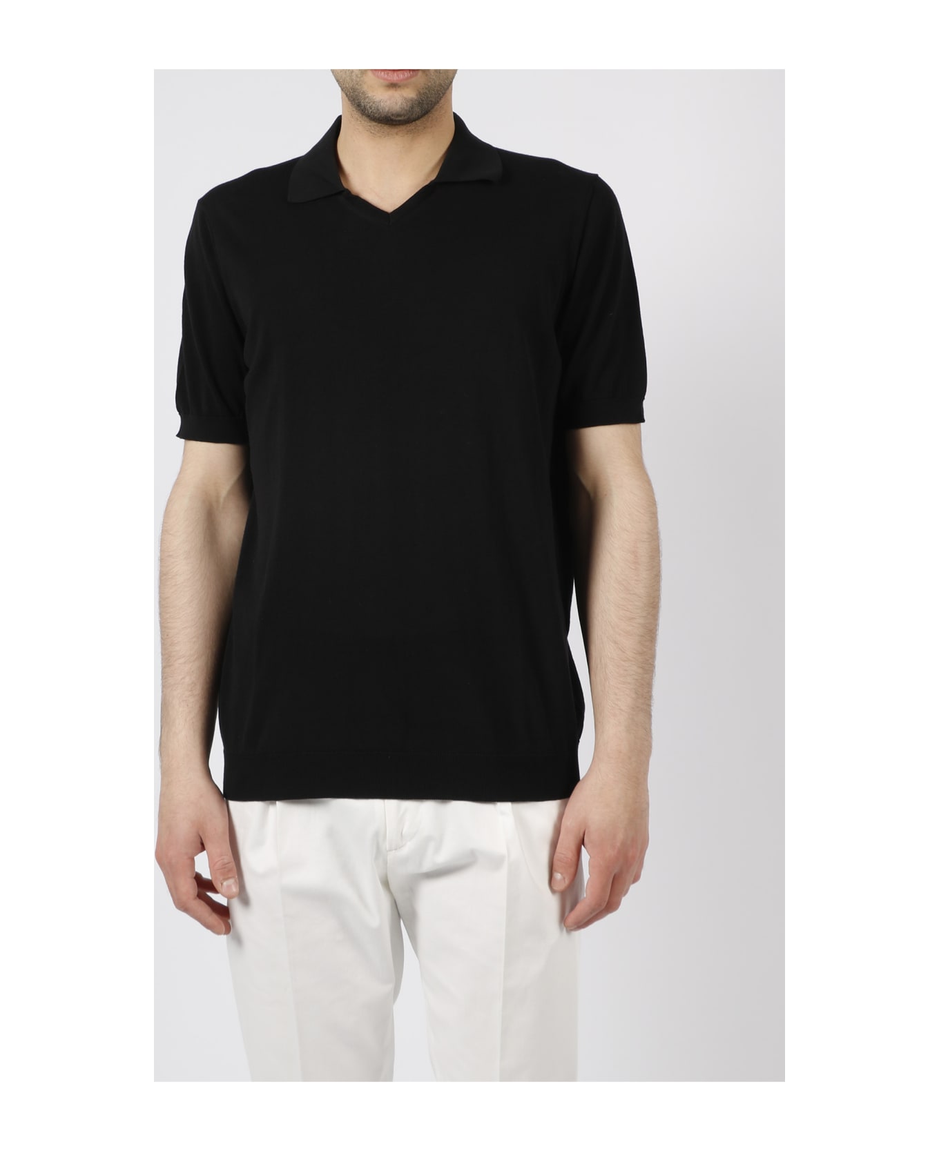 Drumohr Buttonless Cotton Polo Shirt - Black