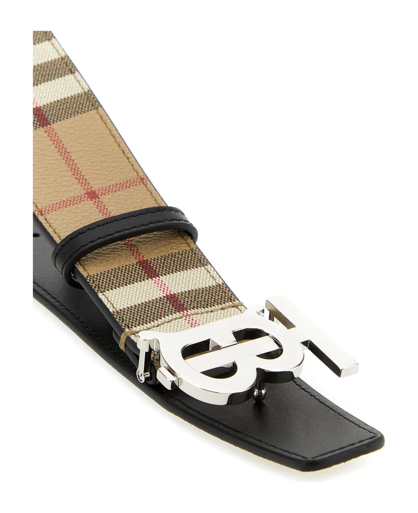Burberry Tb Belt In Leather And Check - BEIGE