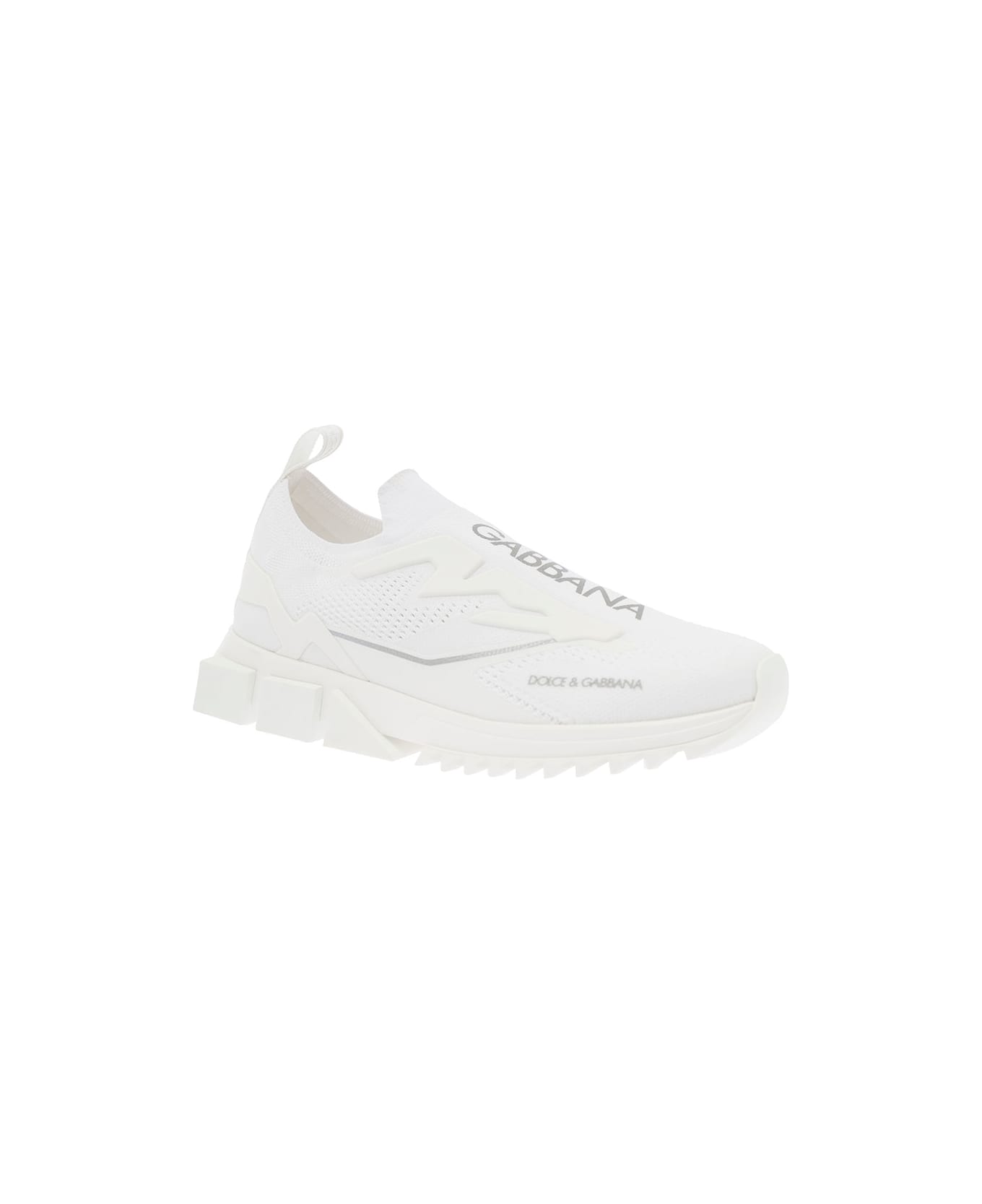 Dolce & Gabbana Woman's White Stretch Fabric Sneakers With  Logo - White