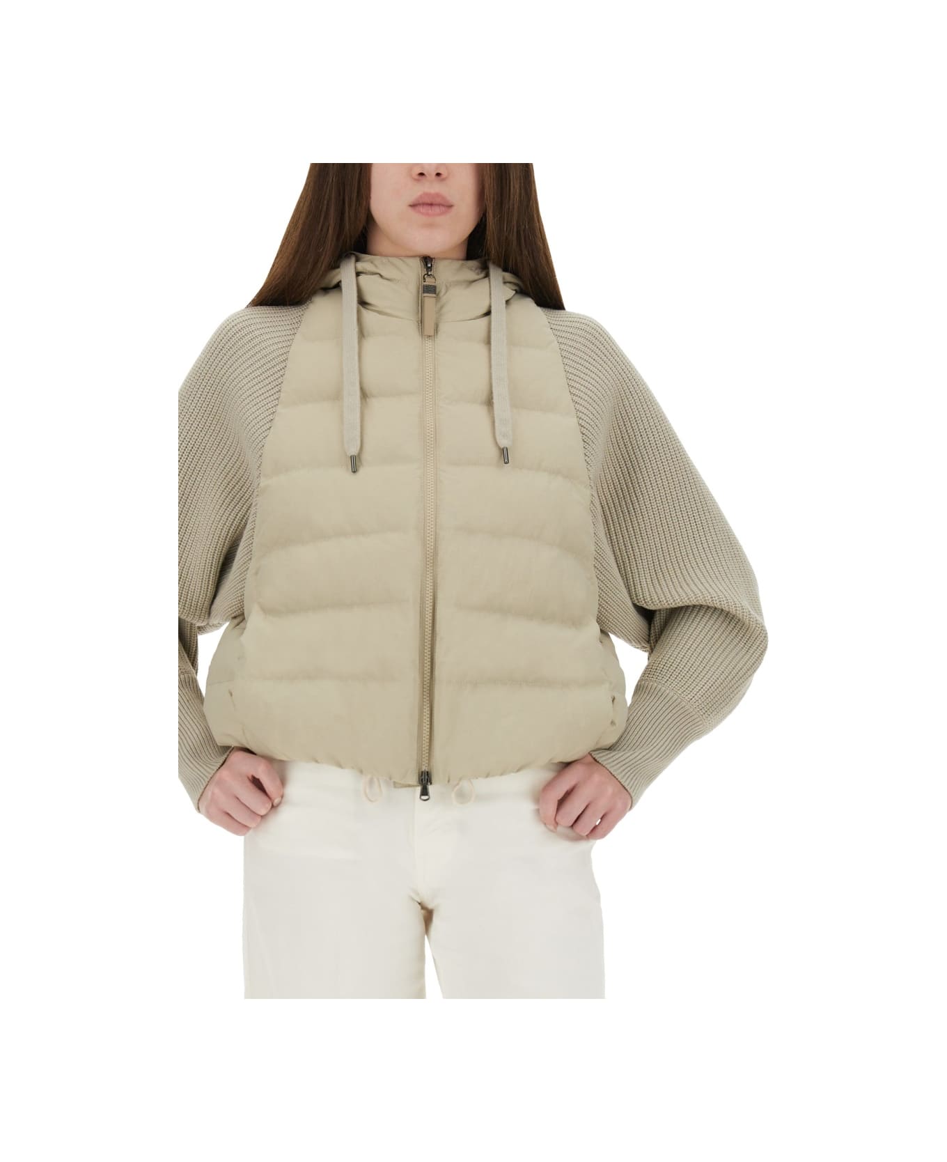Brunello Cucinelli Down Jacket With Knitted Sleeves - BEIGE