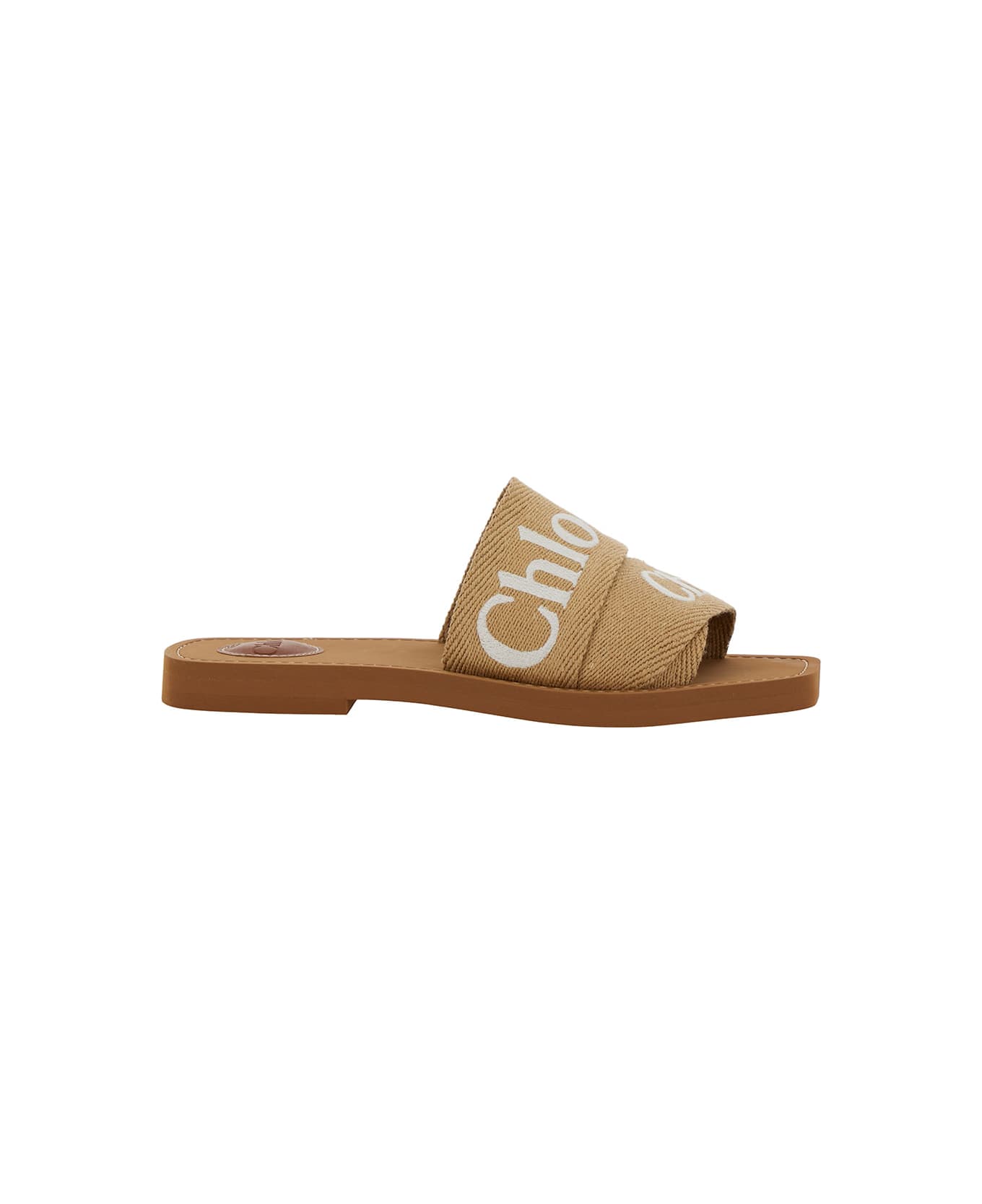 Chloé 'woody' Beige Sandals With Logo In Canvas Woman - Beige