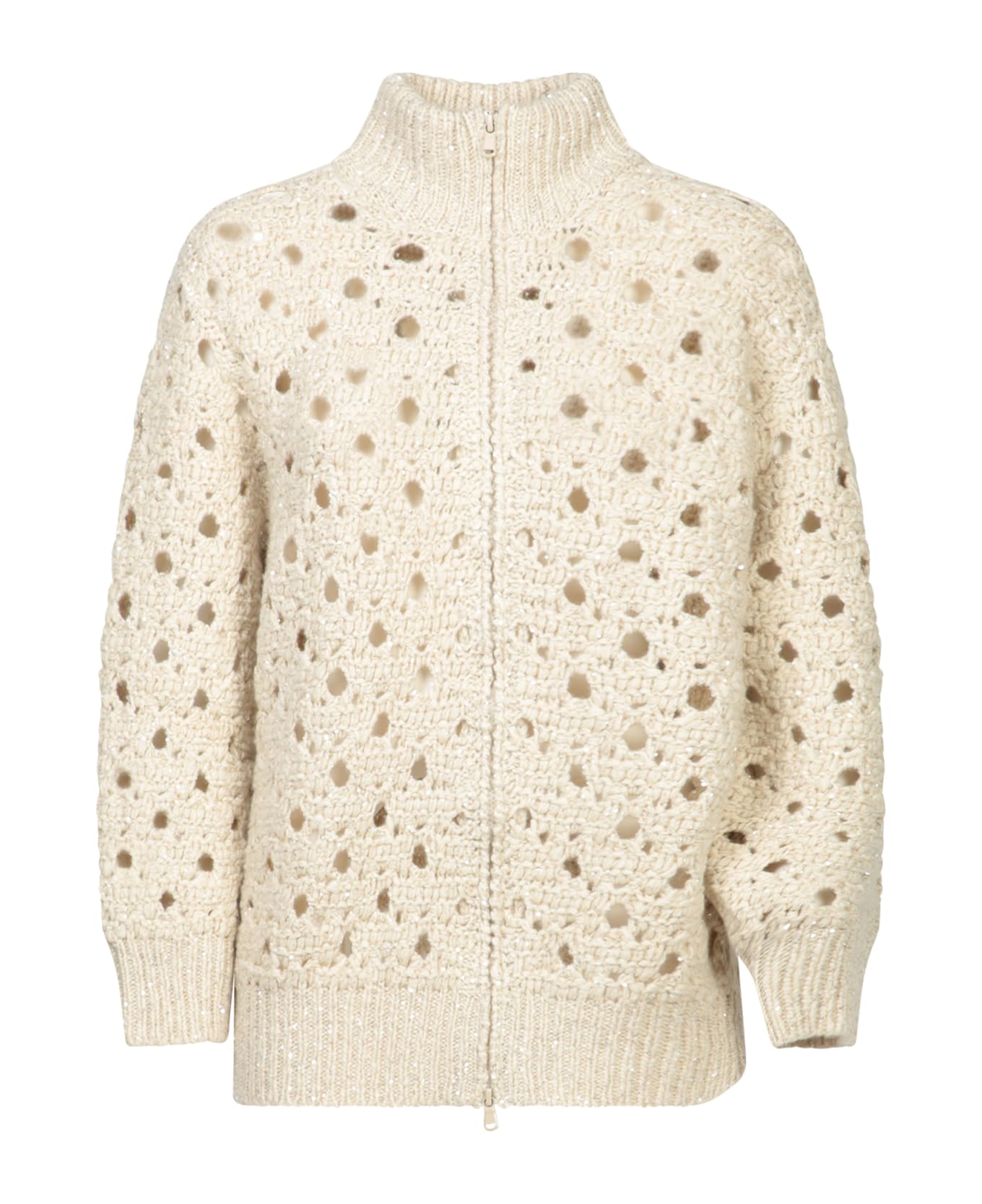 Brunello Cucinelli Light Beige Zip Cardigan - Beige