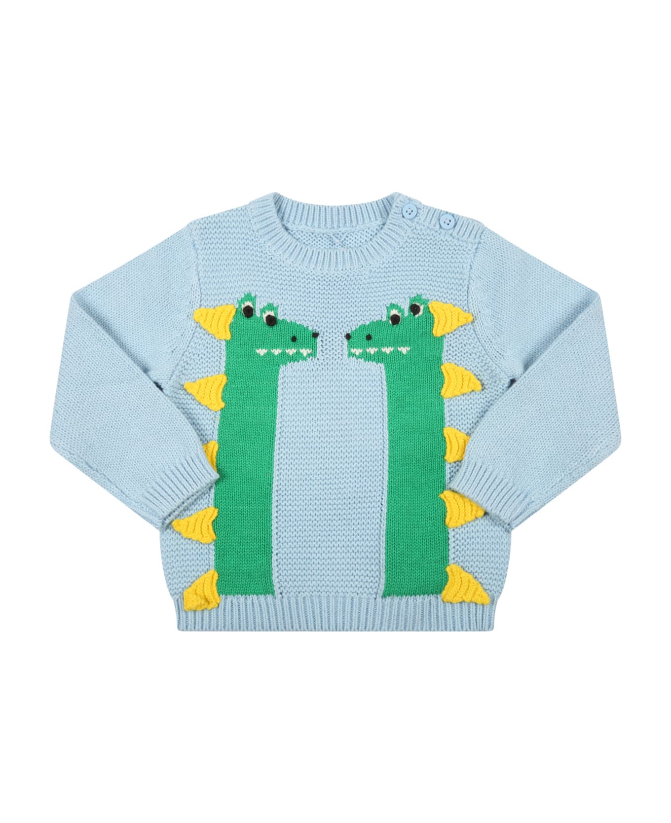 Stella McCartney Kids Light-blue Sweater For Baby Boy With Lamas - Light Blue