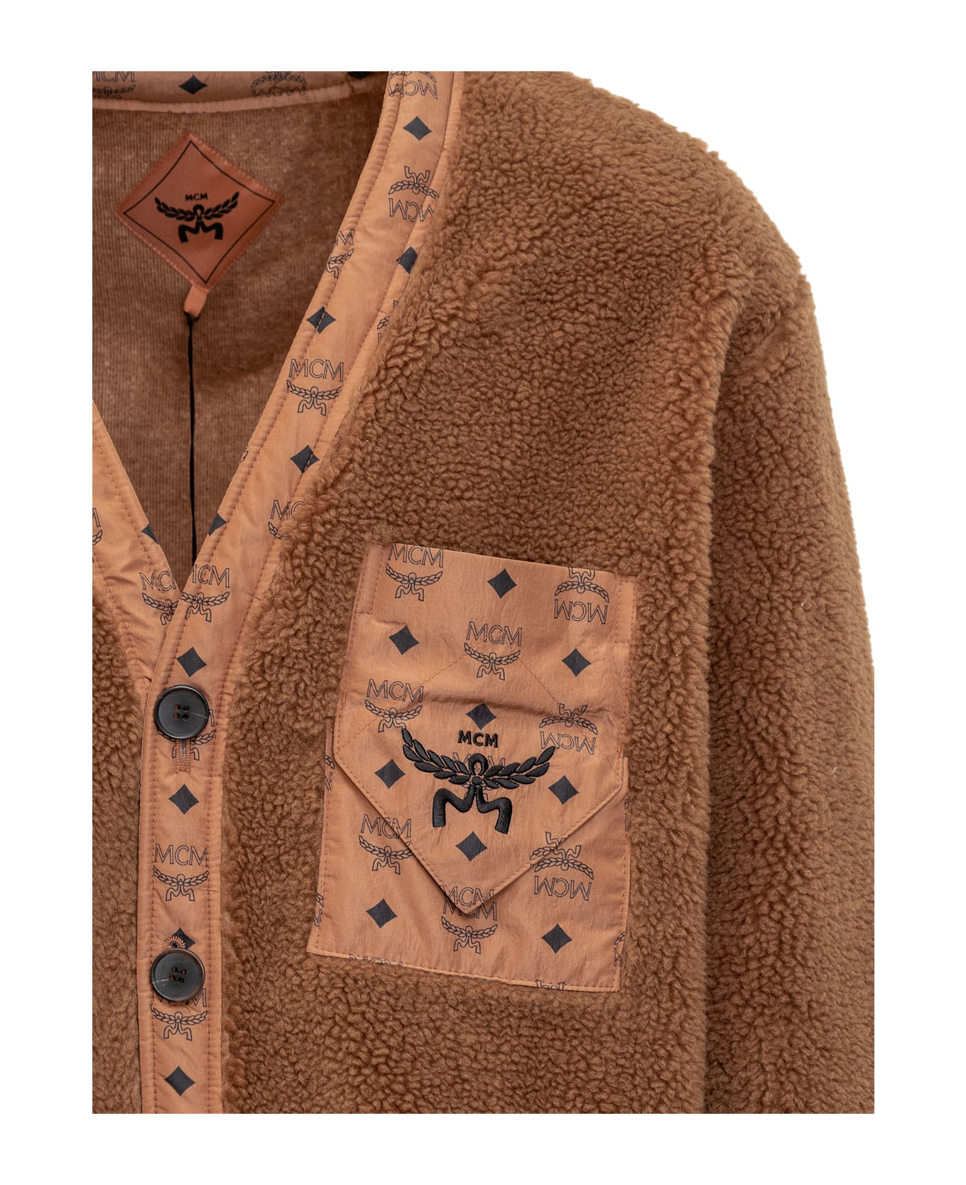 MCM Cardigan With Logo - COGNAC