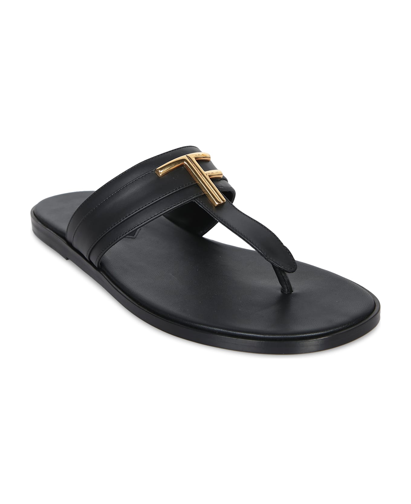 Tom Ford Brighton Leather Flip-flops In Black And Gold - Black