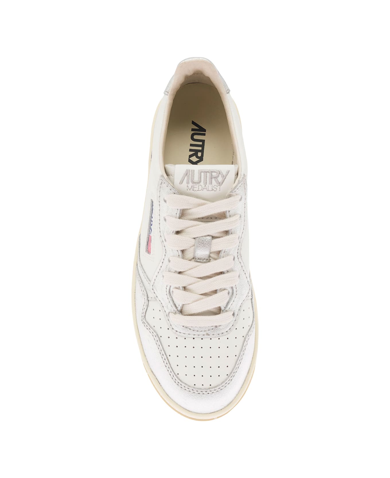 Autry White And Silver Low Top Platform Sneakers With Logo In Leather Woman - White ウェッジシューズ