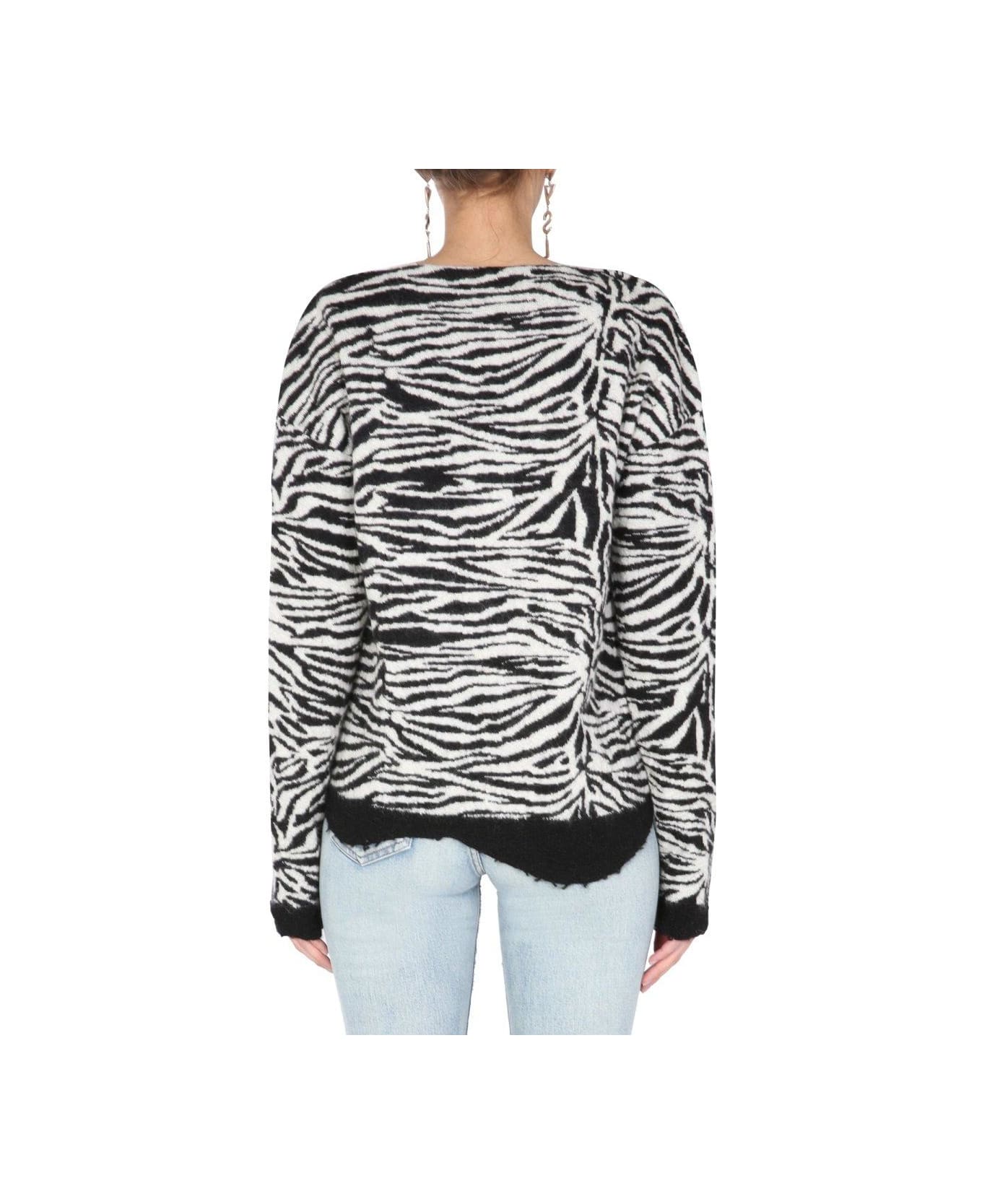 Saint Laurent Zebra Patterned V-neck Sweater - MULTICOLOUR