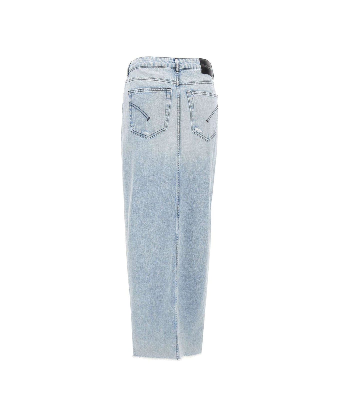 Dondup Distressed Asymmetric Hem Midi Denim Skirt - blu スカート
