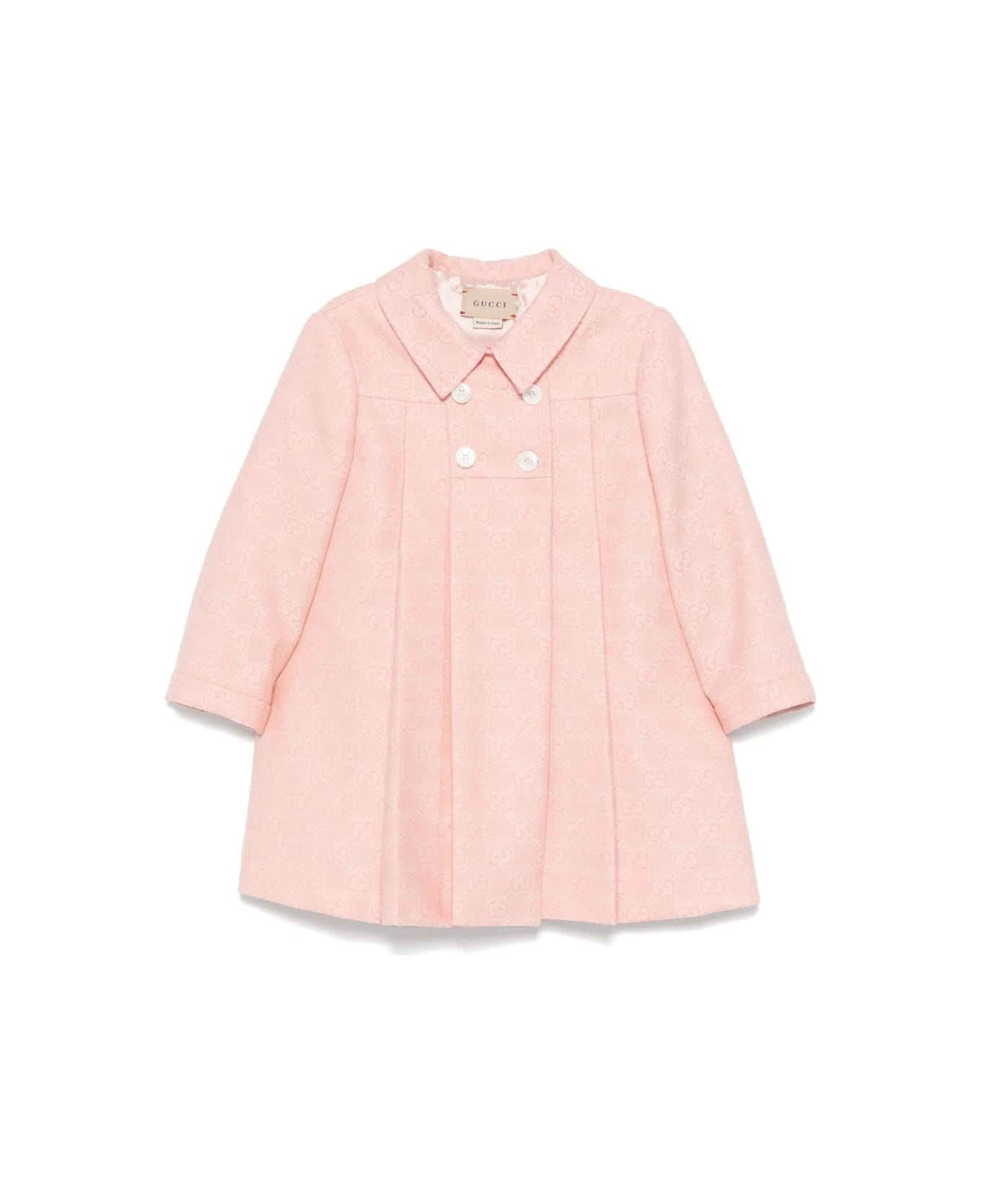 Gucci Pink And Ivory Gg Wool Flannel Coat - Rosa