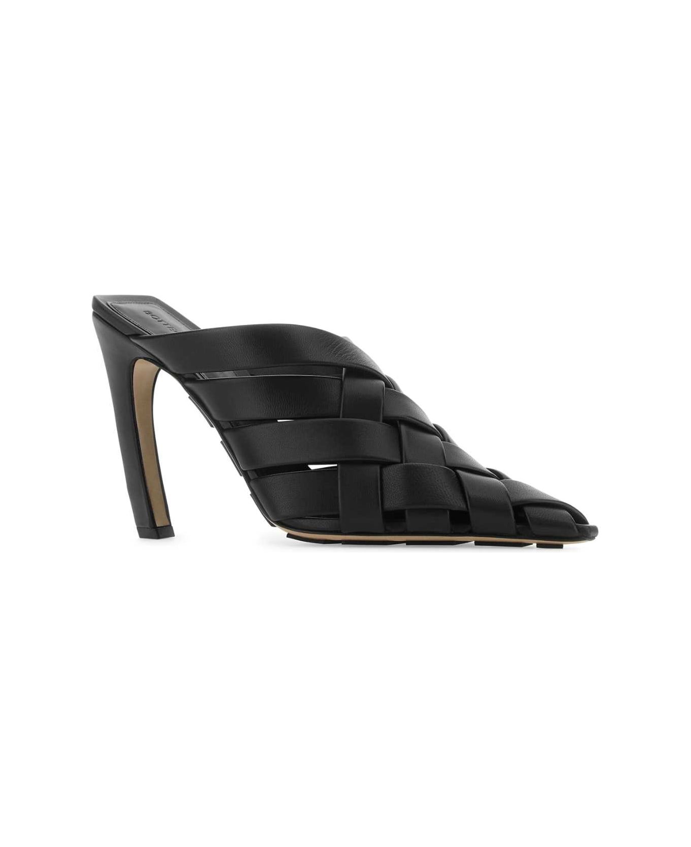 Bottega Veneta Black Nappa Leather Alfie Mules - Black