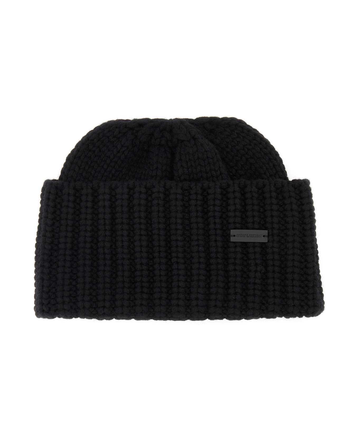 Saint Laurent Black Cashmere Beanie Hat - Black