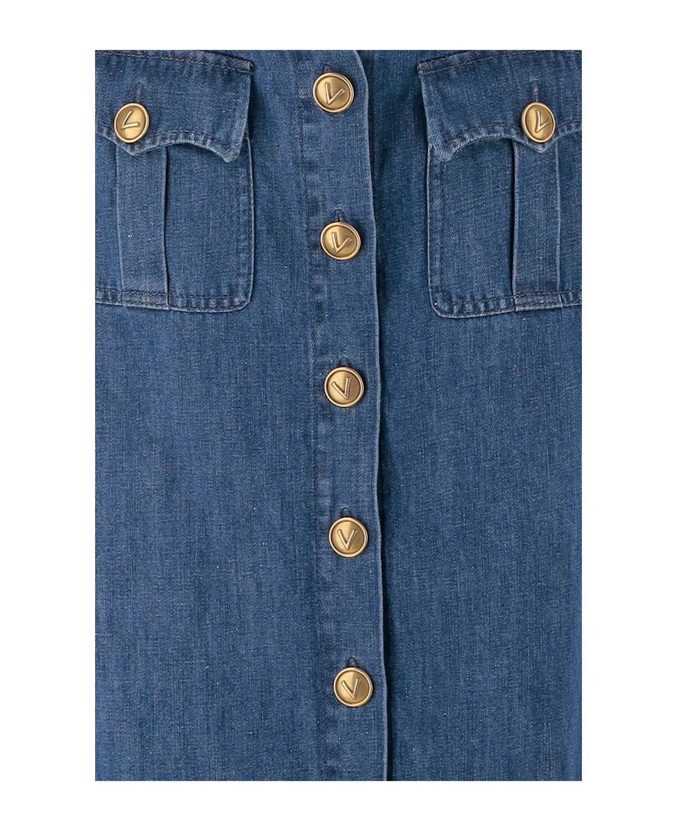 Valentino Cotton Blend Skirt With Ruffle - Blue