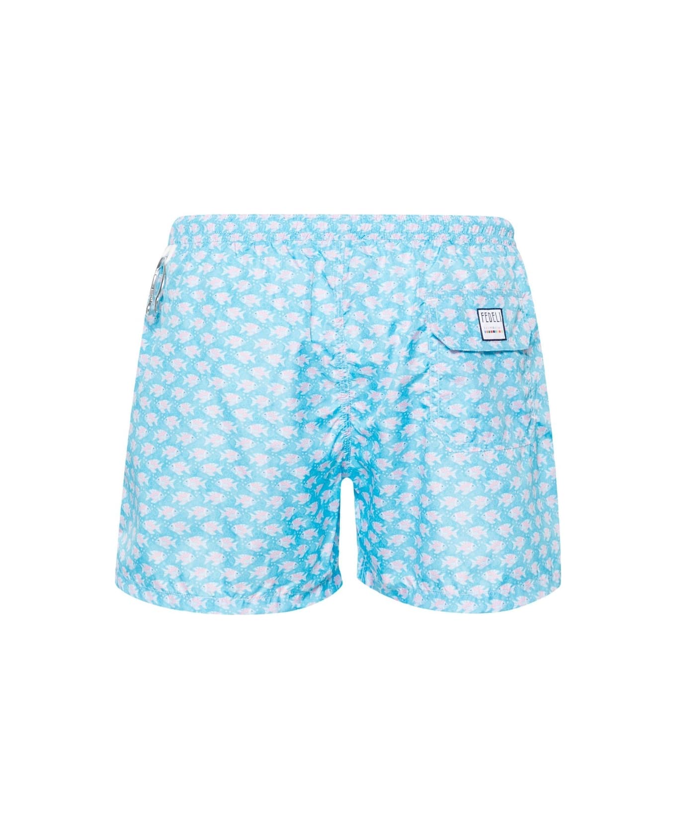 Fedeli Light Blue Swim Shorts With Pink Fish Pattern - Blue スイムトランクス