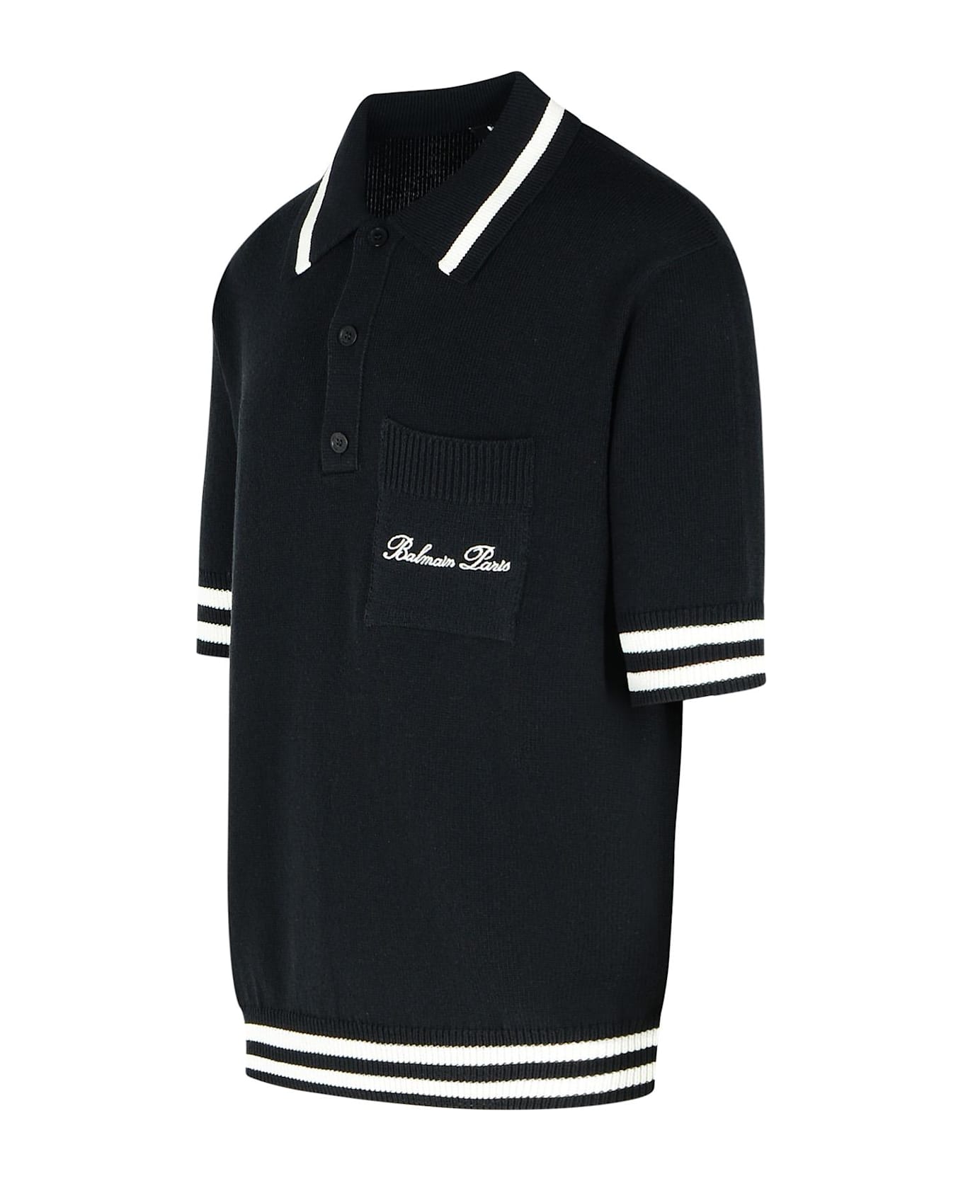 Balmain 'signature' Black Cotton Blend Polo Shirt - Black