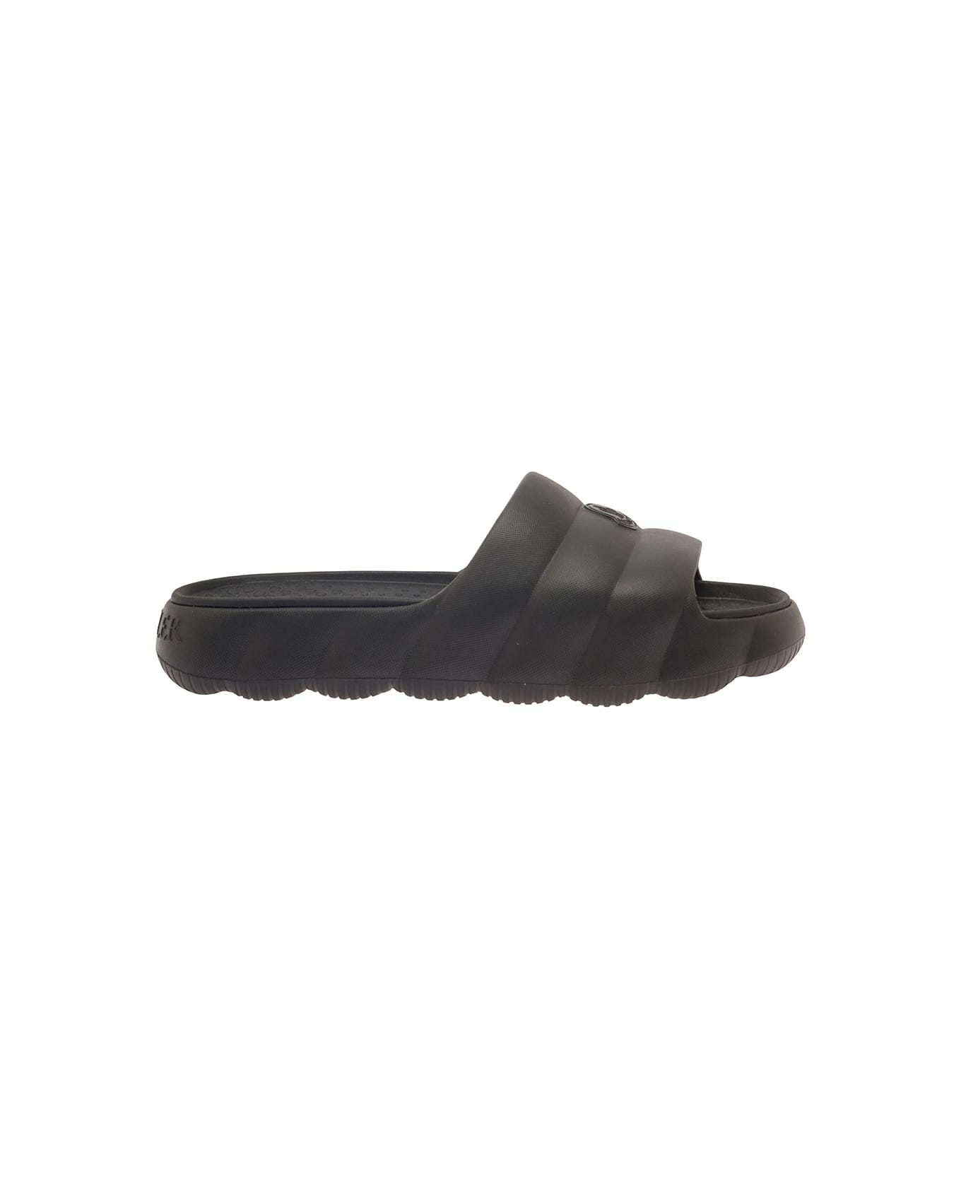 Moncler 'lilo' Black Slides In Quilted Rubber Woman - Black