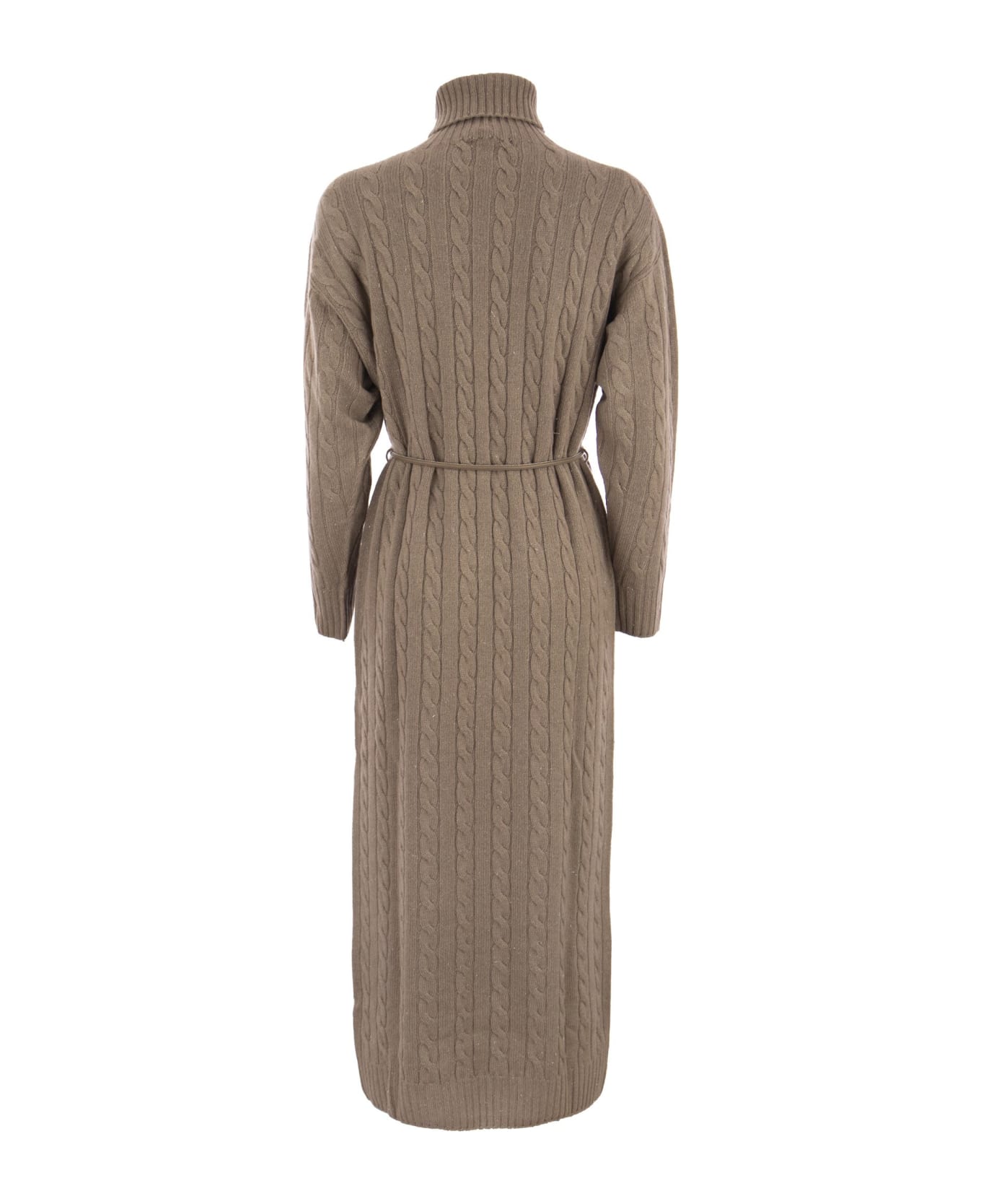 Peserico Wool, Silk And Cashmere Turtleneck Dress - Camel