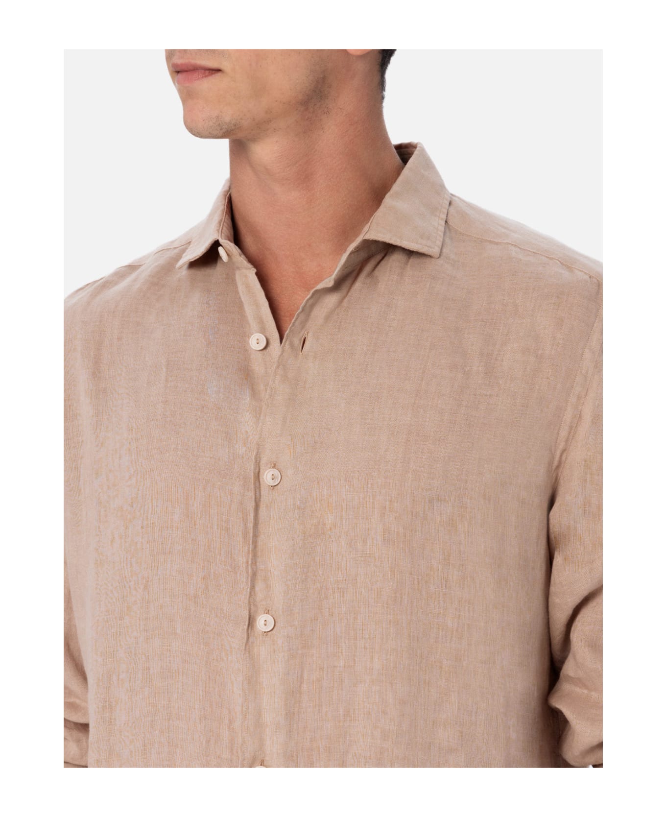 MC2 Saint Barth Man Beige Linen Shirt Pamplona - WHITE