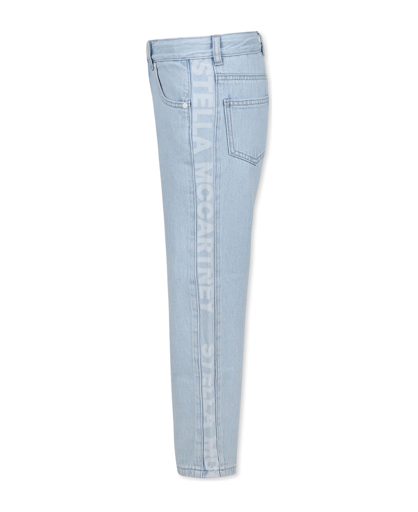 Stella McCartney Kids Light Blue Jeans For Boy With White Logo - Denim